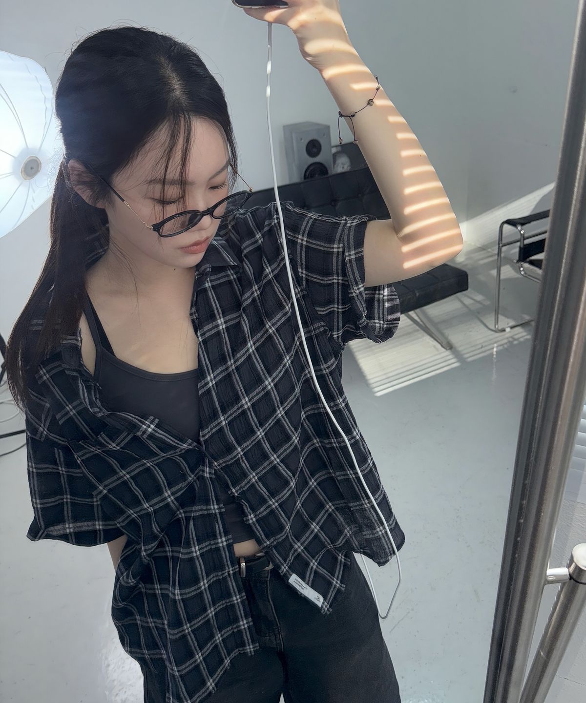 오닐(ONEILL) 빈티지 체크 반팔 셔츠_네이비