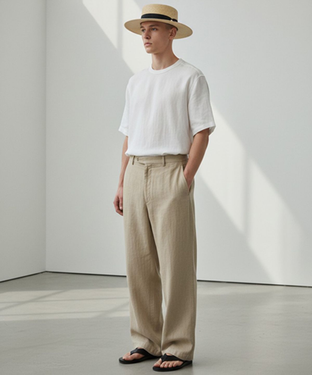 유니버셜 케미스트리(UNIVERSAL CHEMISTRY) Sweet BK line Beige Panama Hat 파나마햇