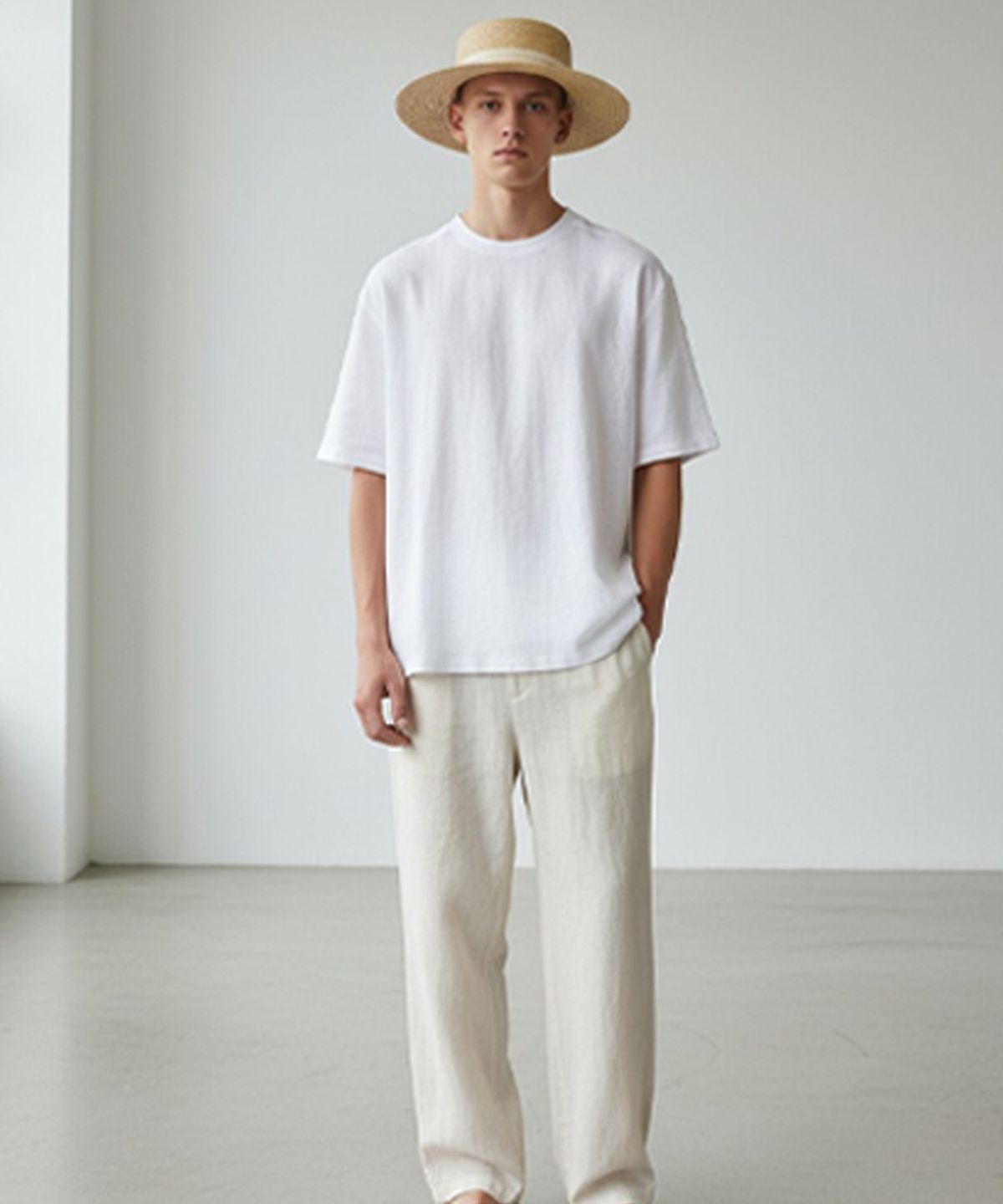 유니버셜 케미스트리(UNIVERSAL CHEMISTRY) Sweet BG line Beige Panama Hat 파나마햇