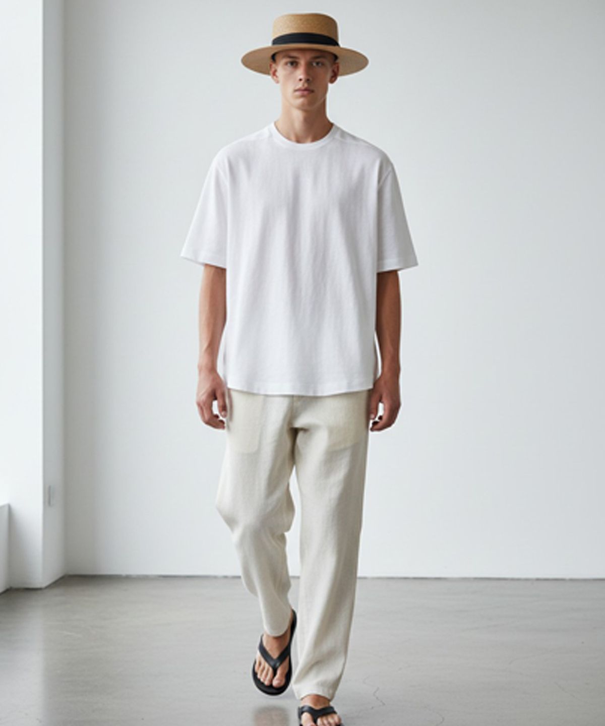 유니버셜 케미스트리(UNIVERSAL CHEMISTRY) Sweet BK line Brown Panama Hat 파나마햇