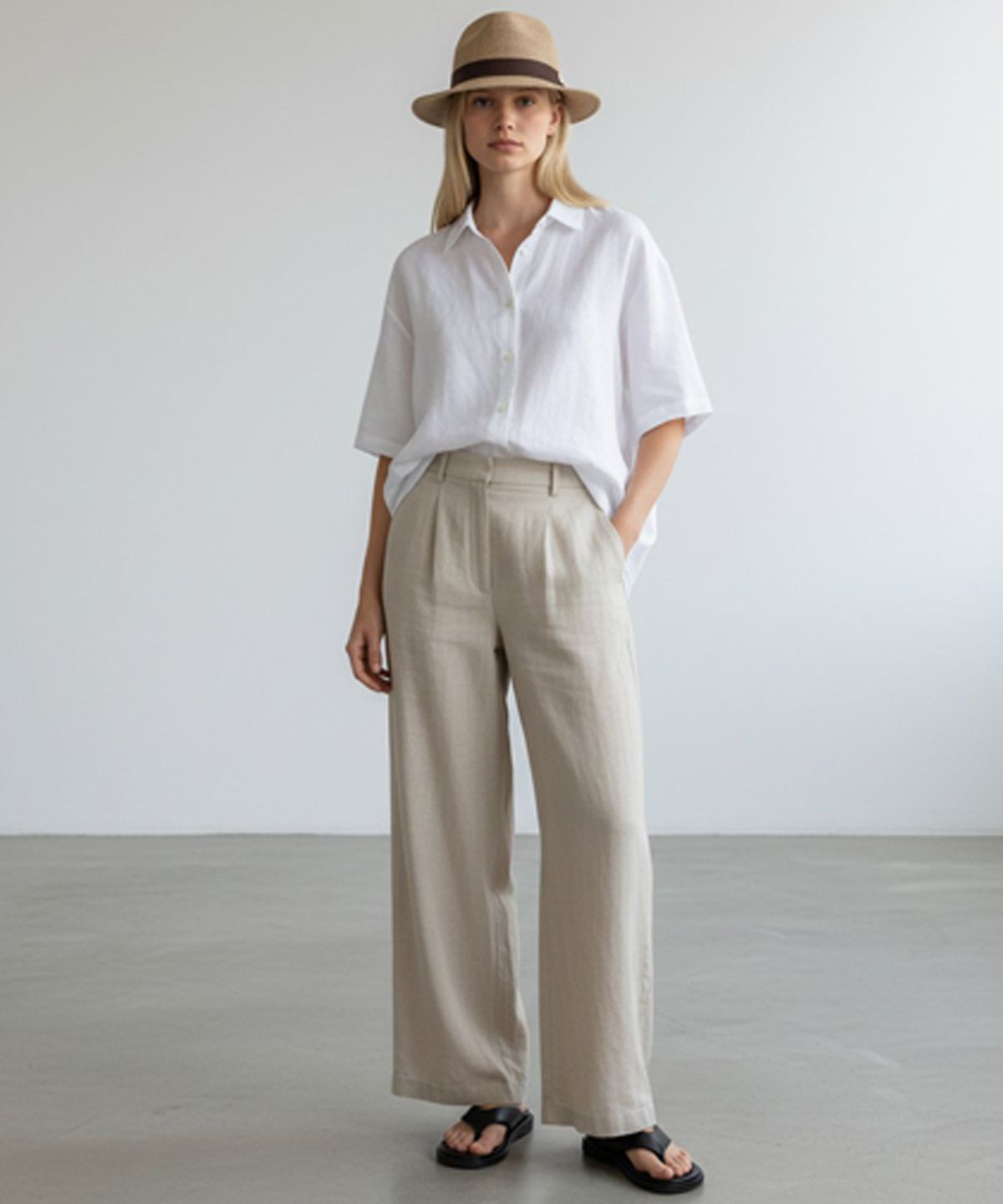 유니버셜 케미스트리(UNIVERSAL CHEMISTRY) BU BK line Linen Fedora 여름페도라