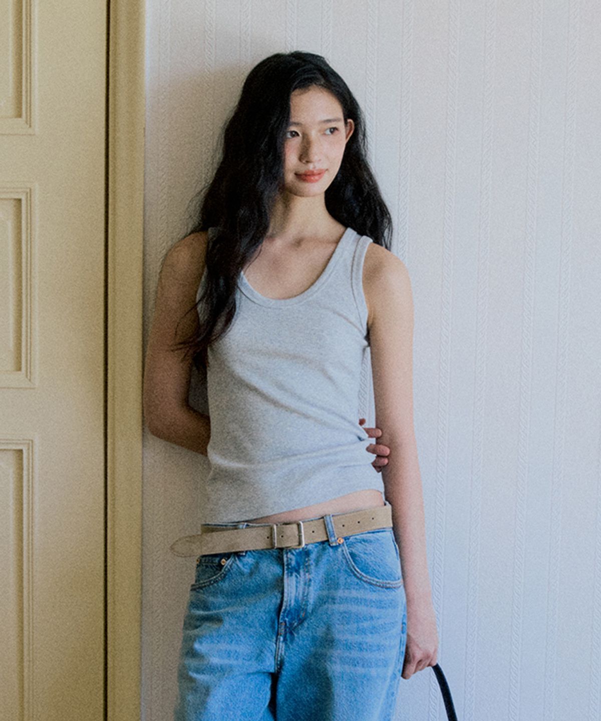 넛넛(NUTNUT) Basic Square Leather Belt - BEIGE