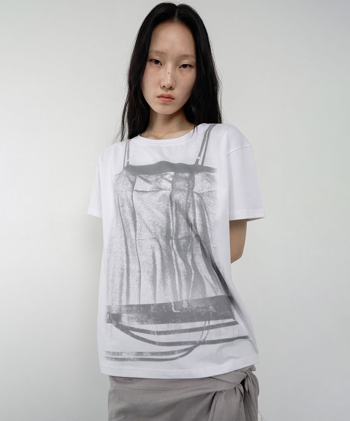 나체(NACHE) BELT LAYER PRINTED T-SHIRT WHITE