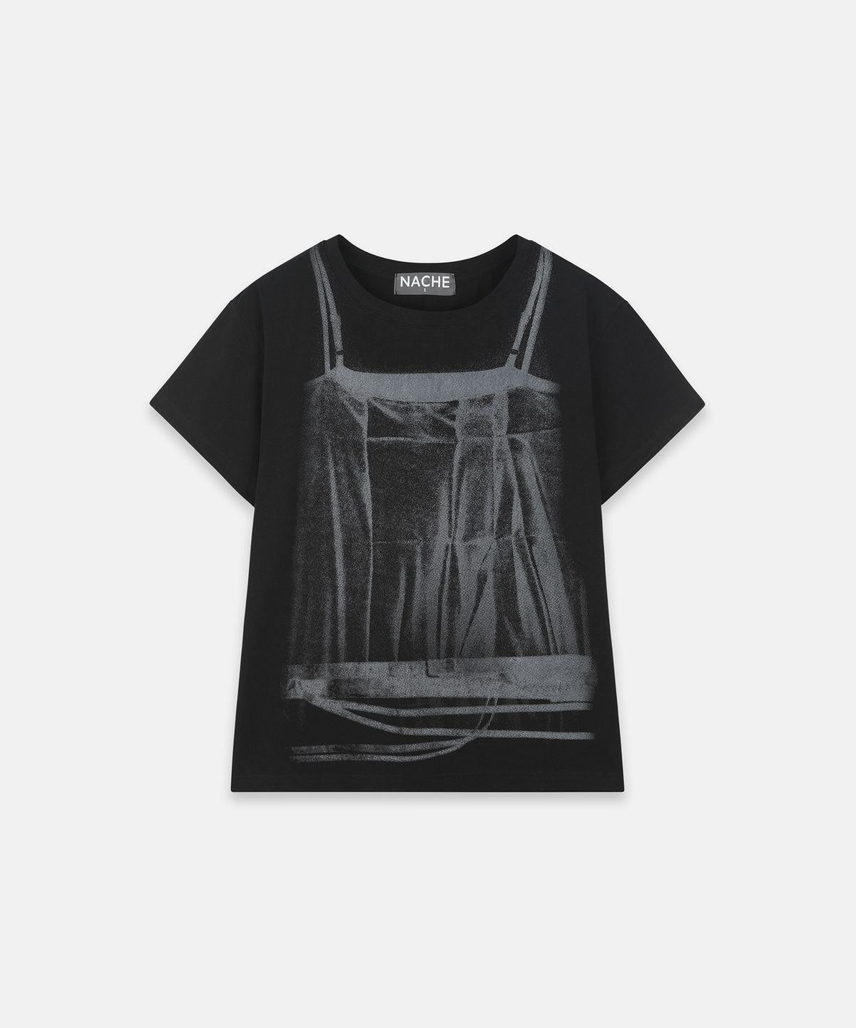 나체(NACHE) BELT LAYER PRINTED T-SHIRT BLACK