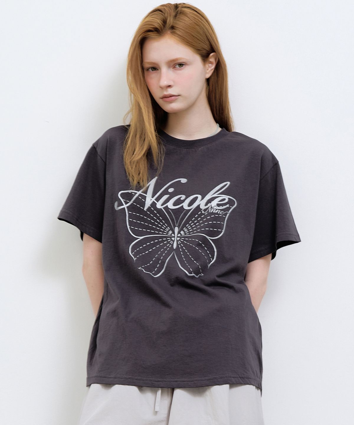 닉앤니콜(NICK&NICOLE) NICOLE BUTTERFLY SLEEVE TOP_CHARCOAL SILVER
