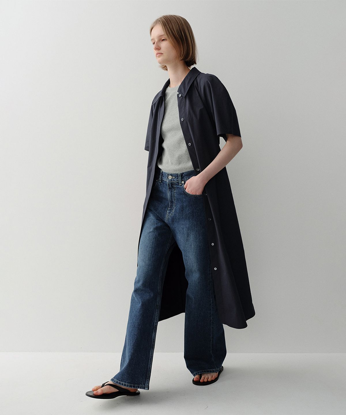 이아(EAAH) RAGLAN SHIRT DRESS (NAVY)