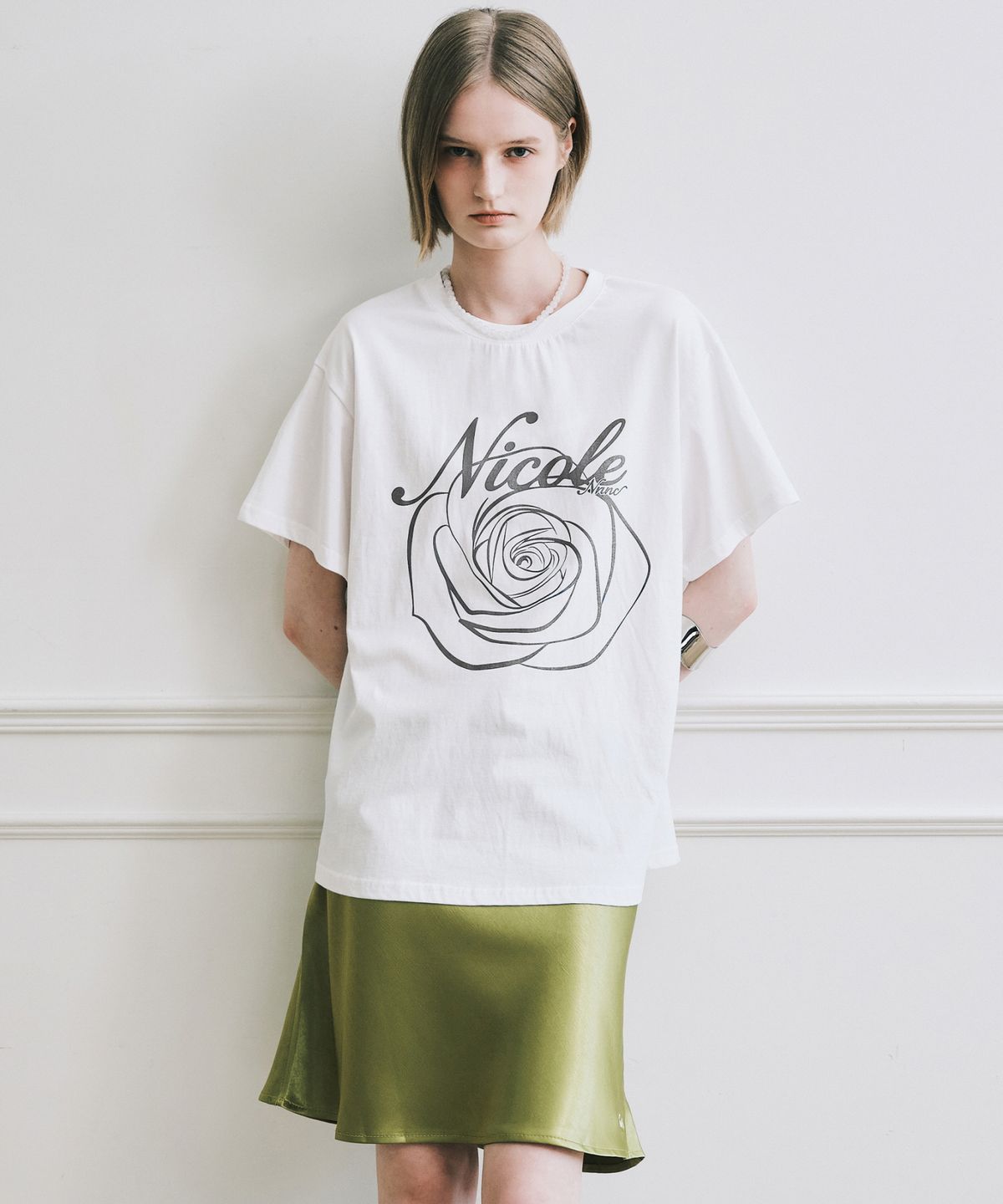 닉앤니콜(NICK&NICOLE) NICOLE ROSE SLEEVE TOP_CREAM CHARCOAL