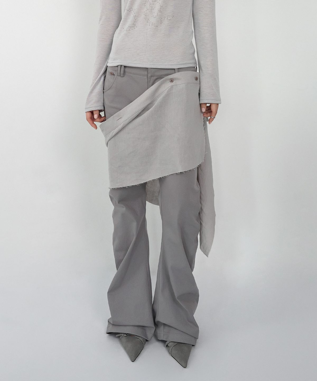 나체(NACHE) DETACHABLE LAYERED SKIRT PANTS ASH BEIGE