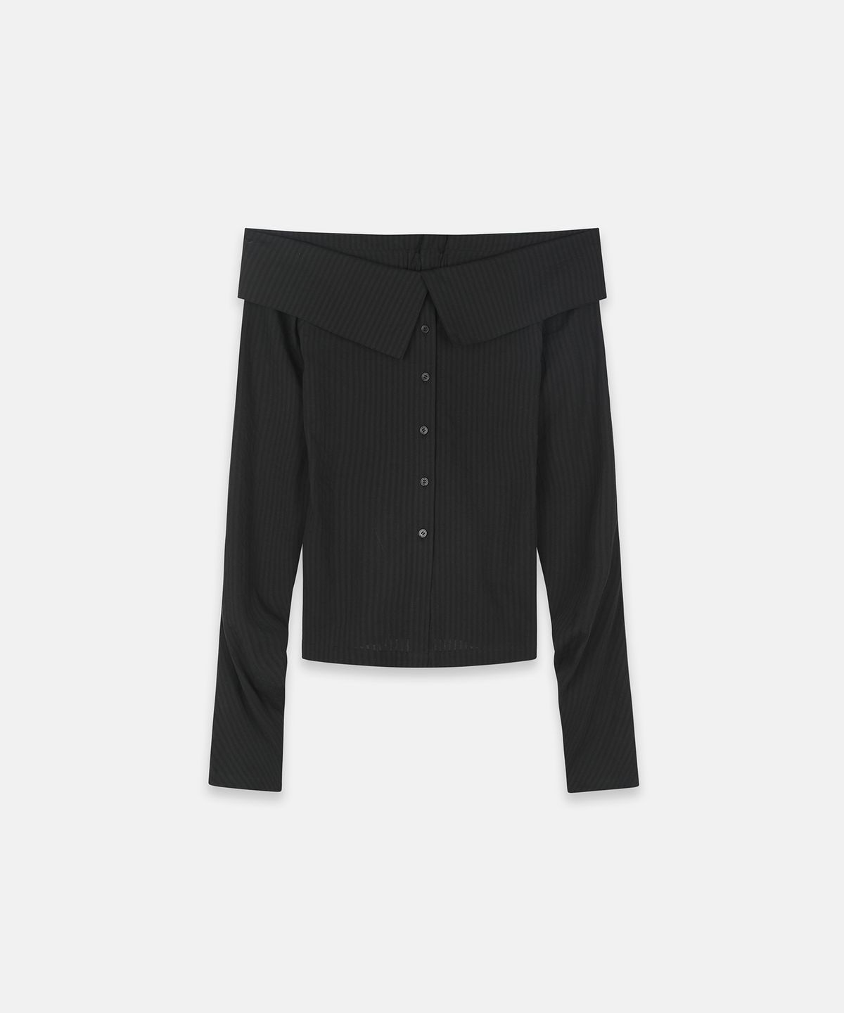 나체(NACHE) STRIPED OFF SHOULDER SHIRT BLACK