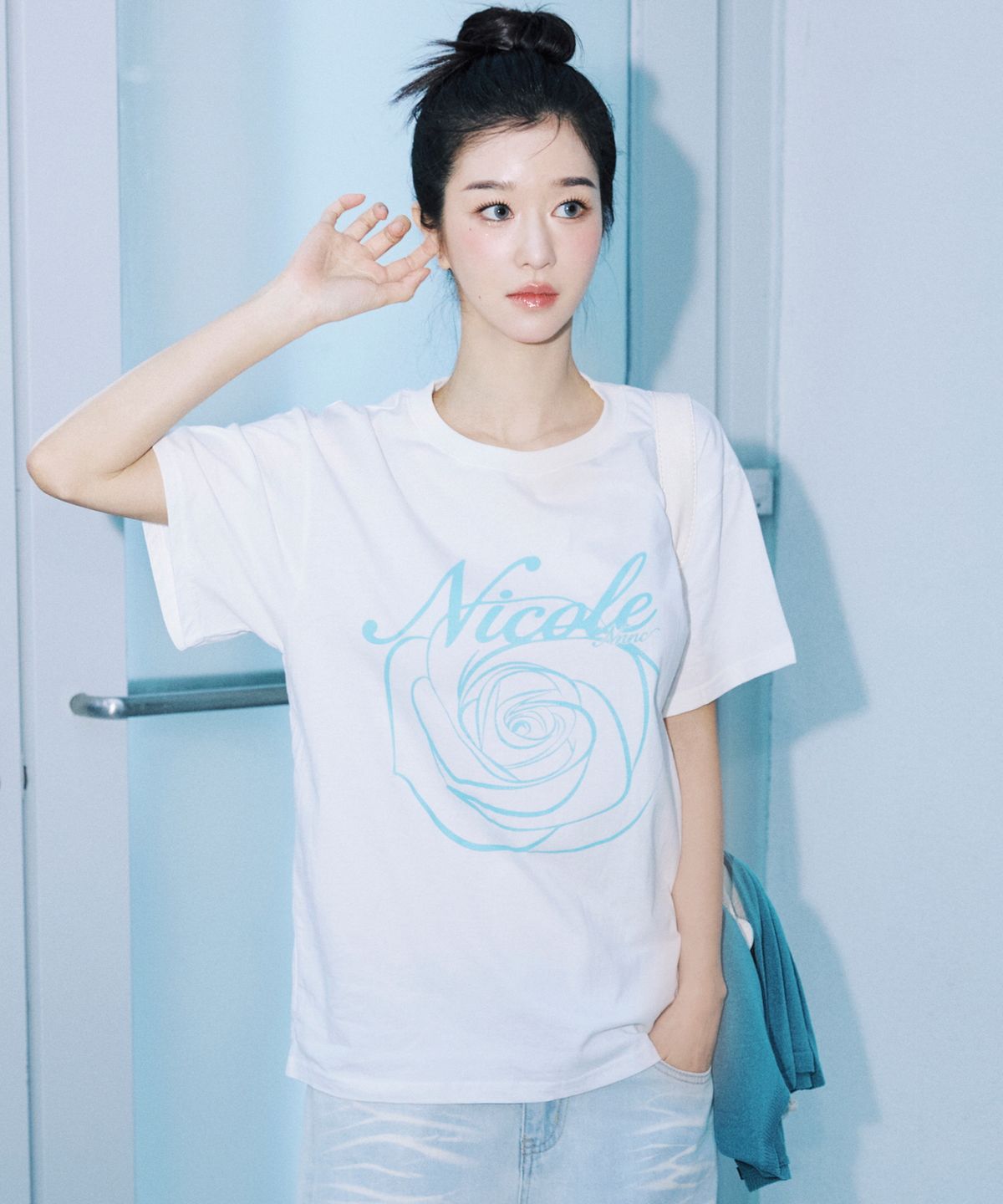 닉앤니콜(NICK&NICOLE) NICOLE ROSE SLEEVE TOP_CREAM SKY BLUE