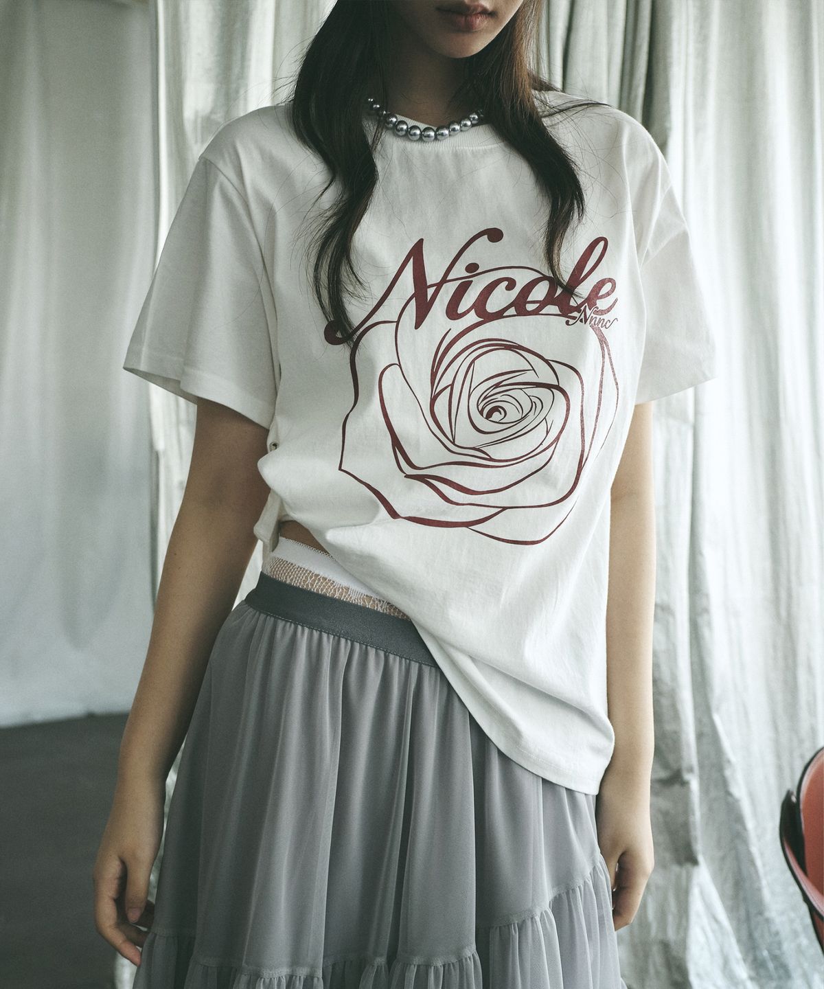 닉앤니콜(NICK&NICOLE) NICOLE ROSE SLEEVE TOP_CREAM BURGUNDY