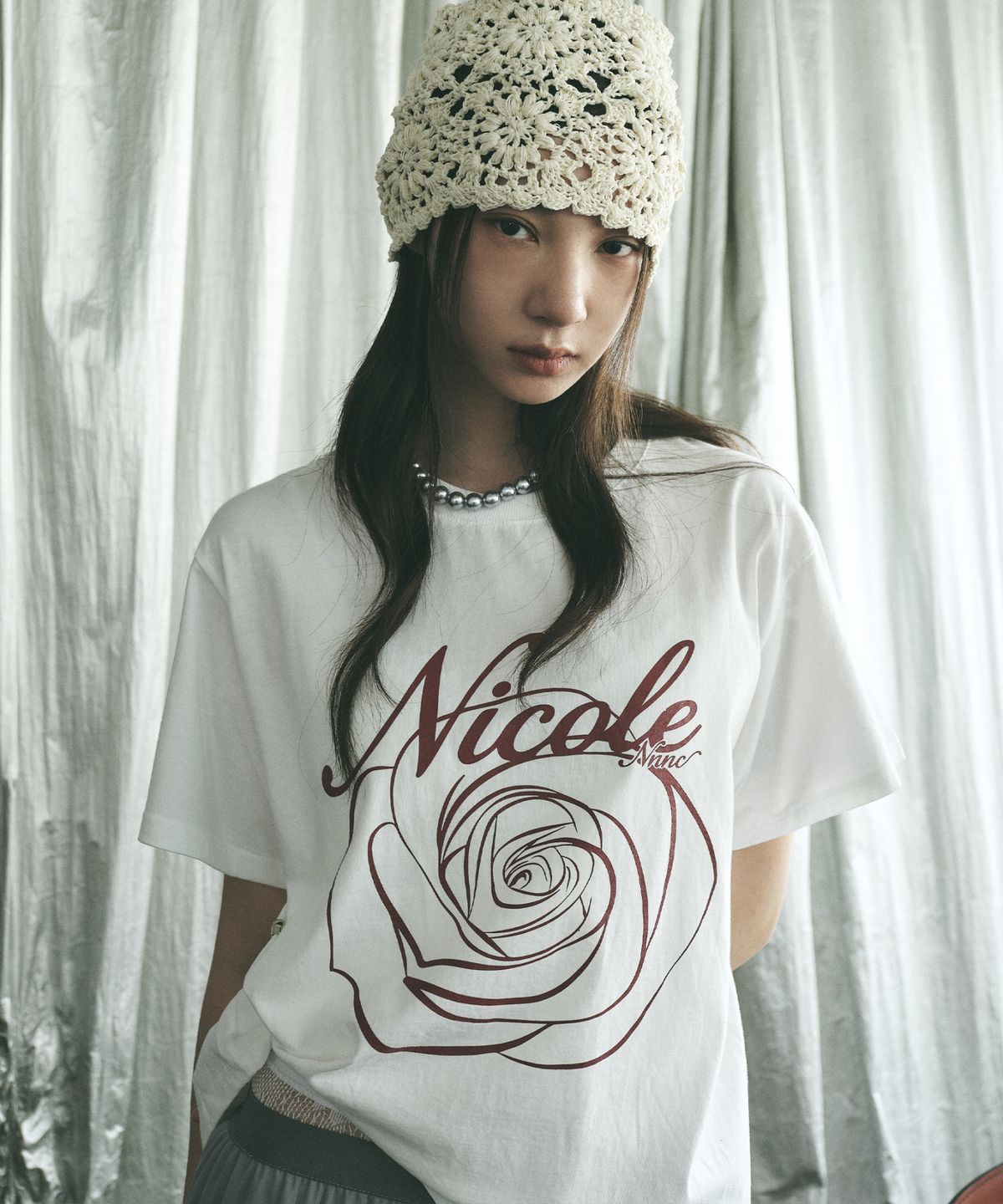 닉앤니콜(NICK&NICOLE) NICOLE ROSE SLEEVE TOP_CREAM BURGUNDY
