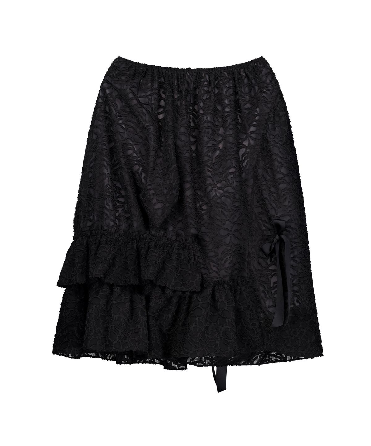 센뉴(SENUE) Floral Sheer Ruffle Ribbon Skirt (BLACK)