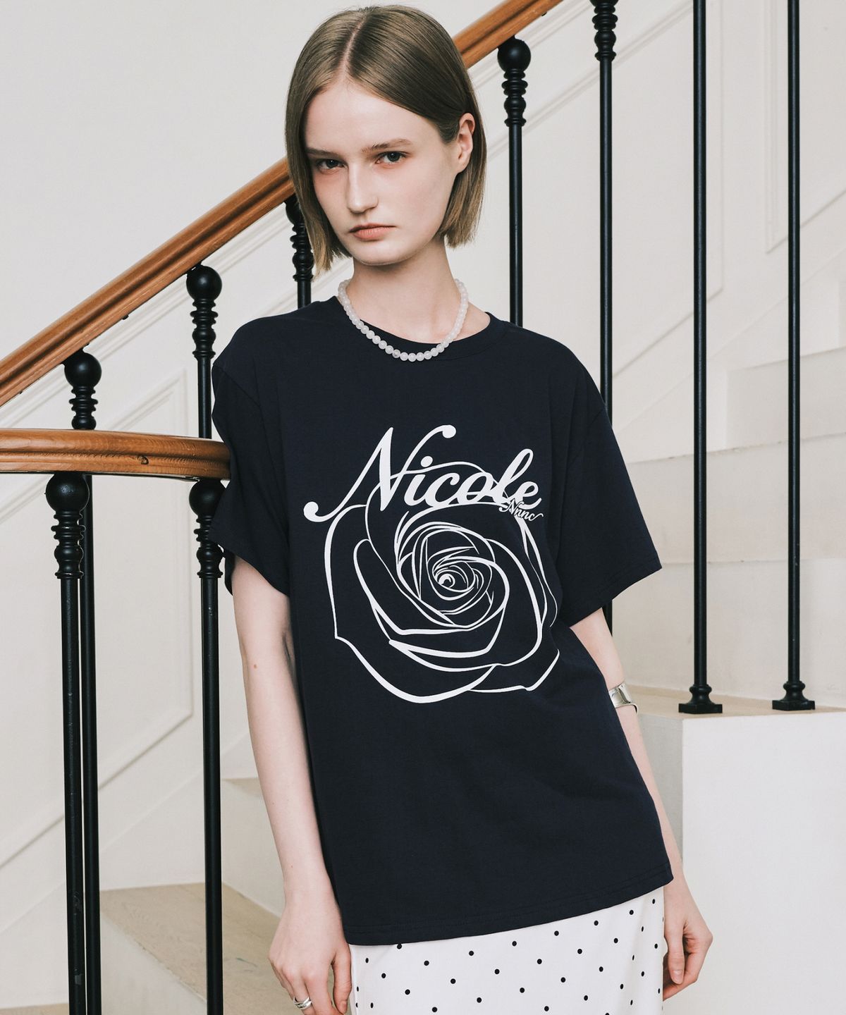 닉앤니콜(NICK&NICOLE) NICOLE ROSE SLEEVE TOP_NAVY WHITE