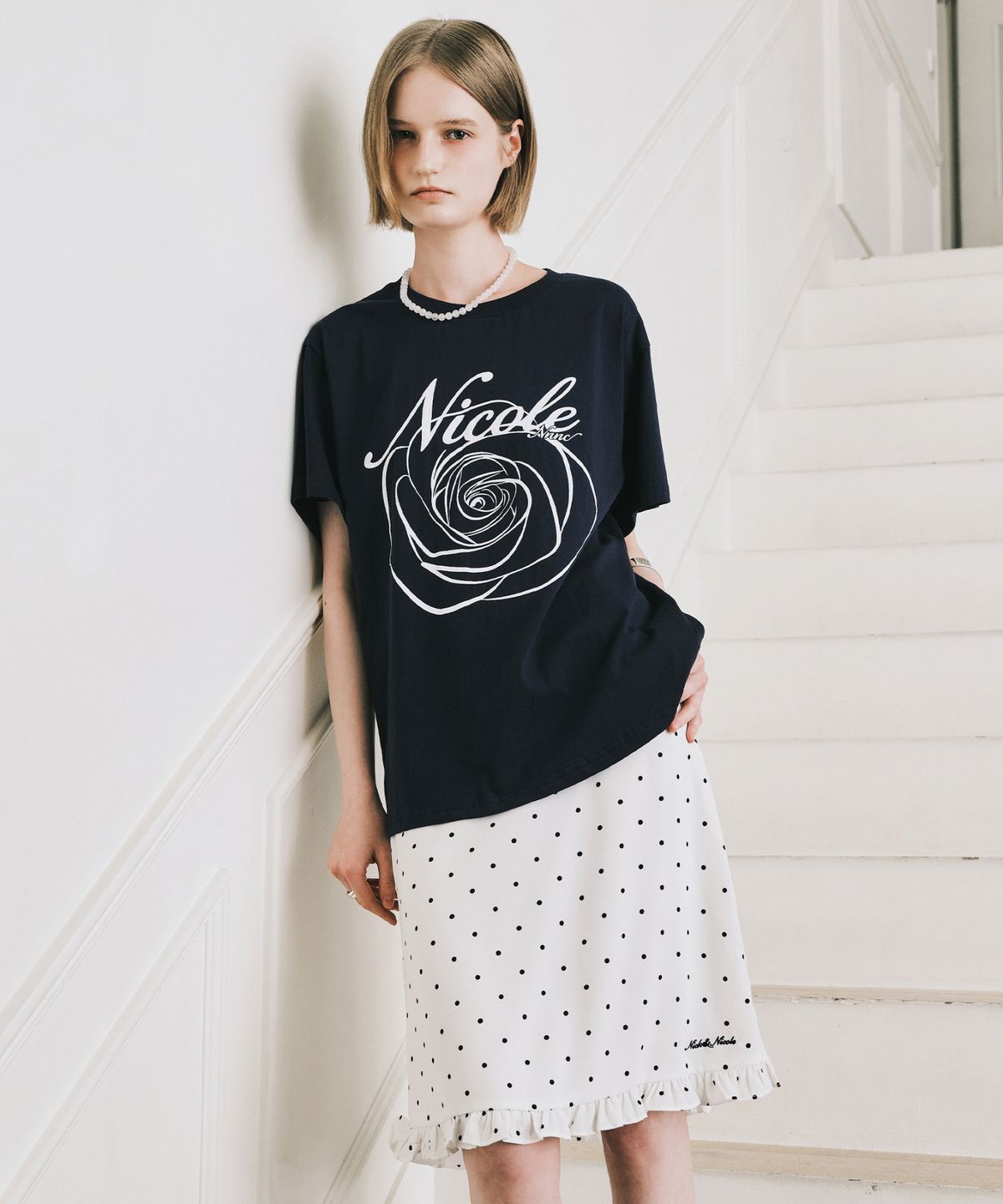 닉앤니콜(NICK&NICOLE) NICOLE ROSE SLEEVE TOP_NAVY WHITE