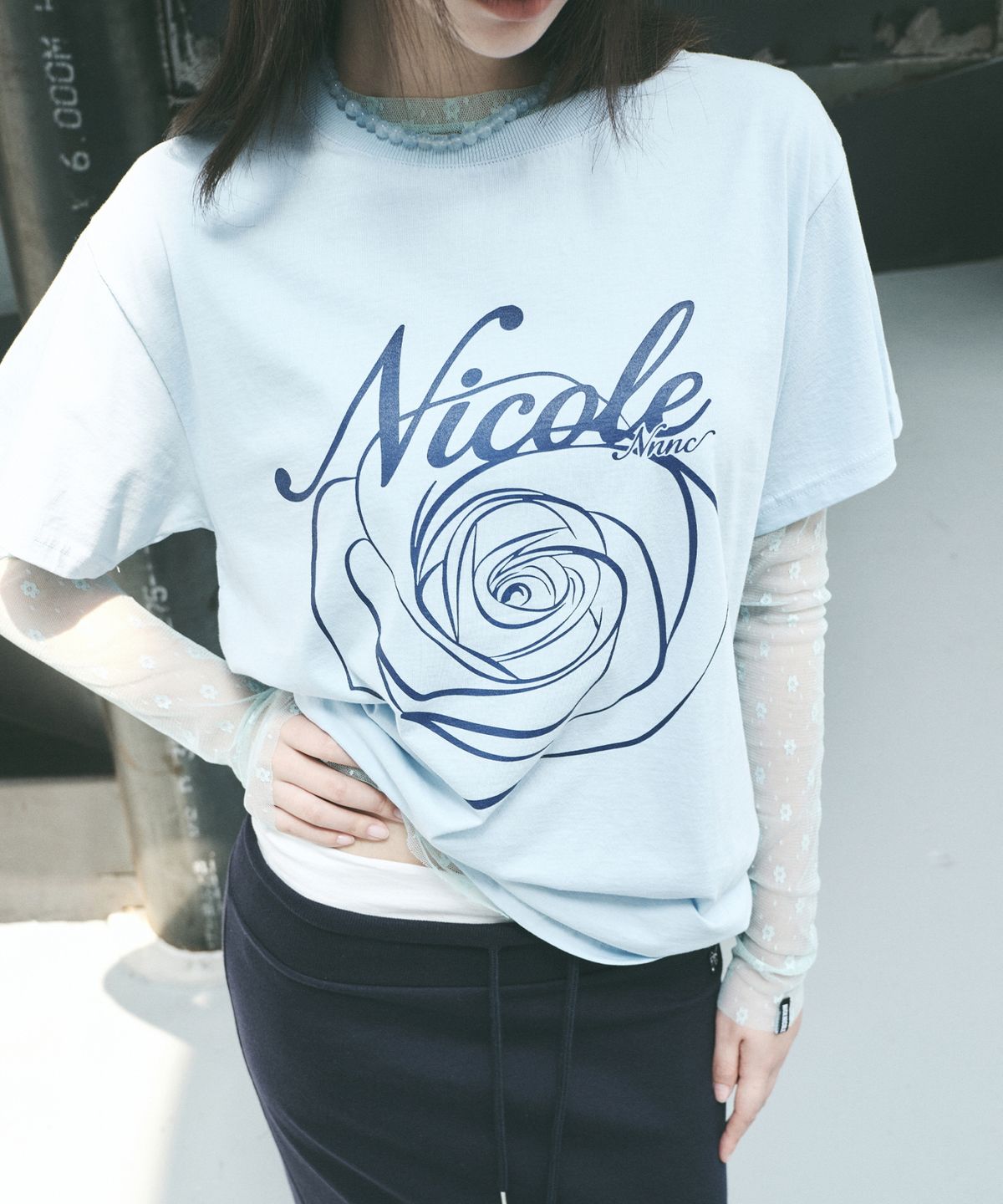 닉앤니콜(NICK&NICOLE) NICOLE ROSE SLEEVE TOP_SORA NAVY