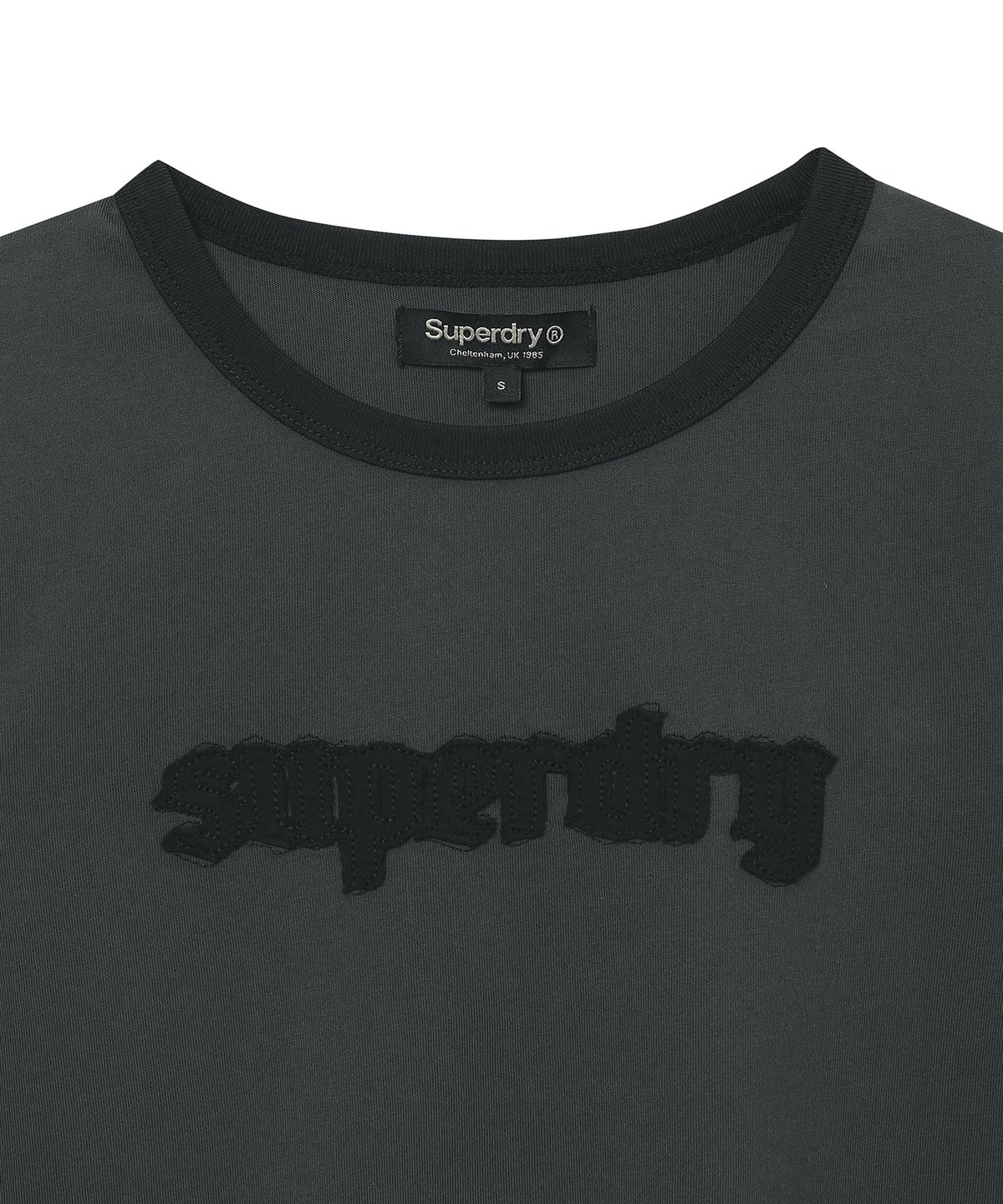 슈퍼드라이(SUPERDRY) 우먼스 빈티지 로고 패치 링거 티셔츠 차콜 SDFISCQ50CHL