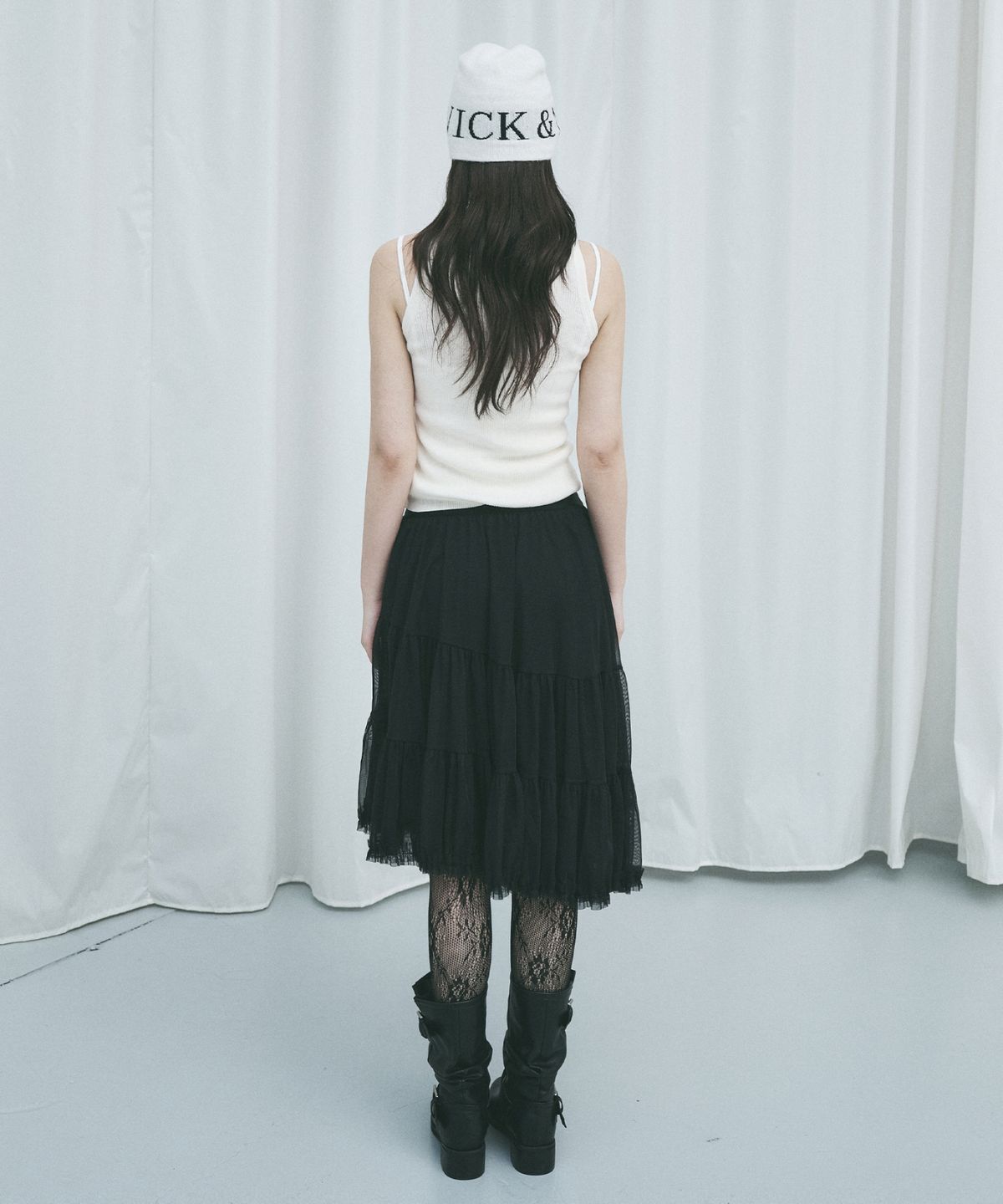닉앤니콜(NICK&NICOLE) TIERED SHEER LONG SKIRT_BLACK