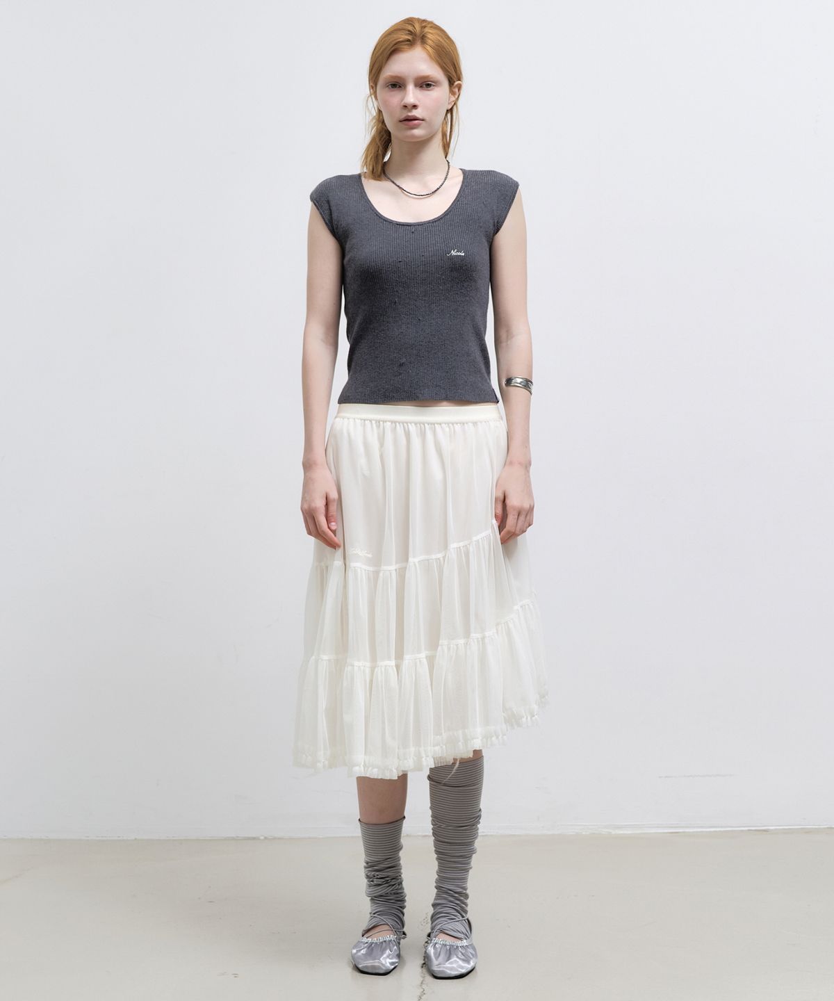 닉앤니콜(NICK&NICOLE) TIERED SHEER LONG SKIRT_CREAM