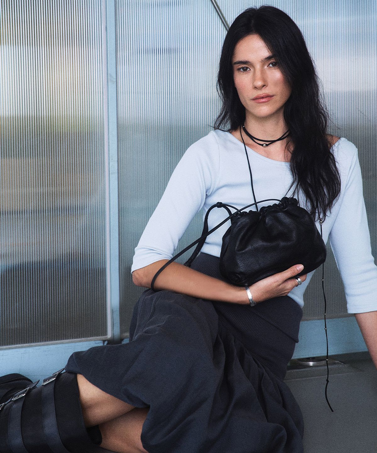 넛넛(NUTNUT) Soft Shirring Bag - BLACK