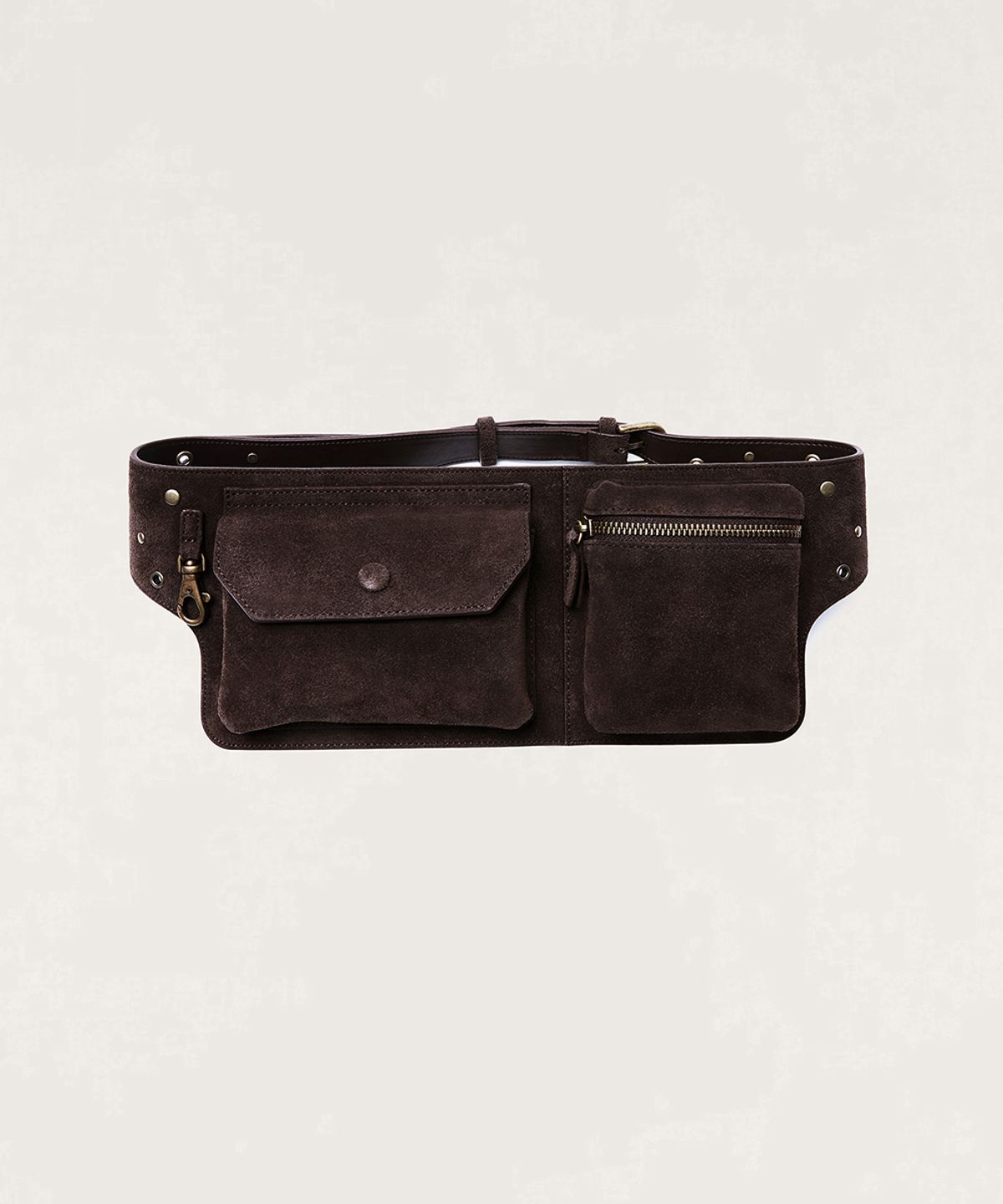 넛넛(NUTNUT) Suede Studded Pocket Belt Bag - BROWN