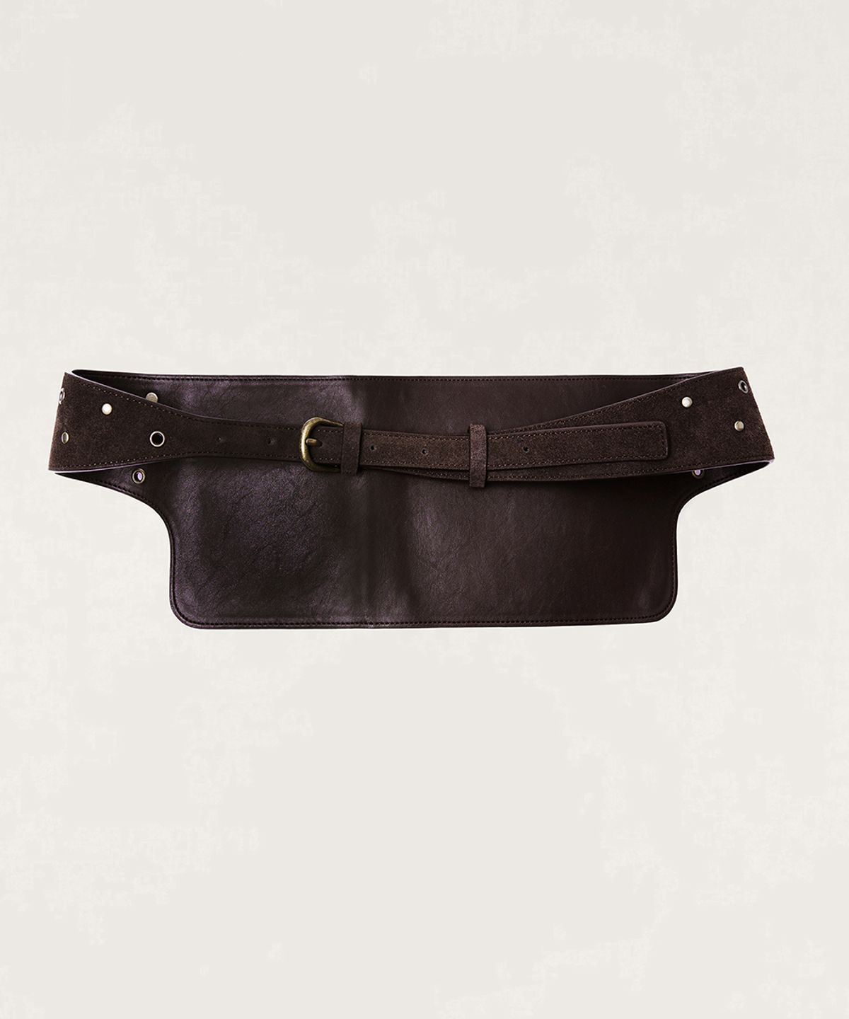넛넛(NUTNUT) Suede Studded Pocket Belt Bag - BROWN