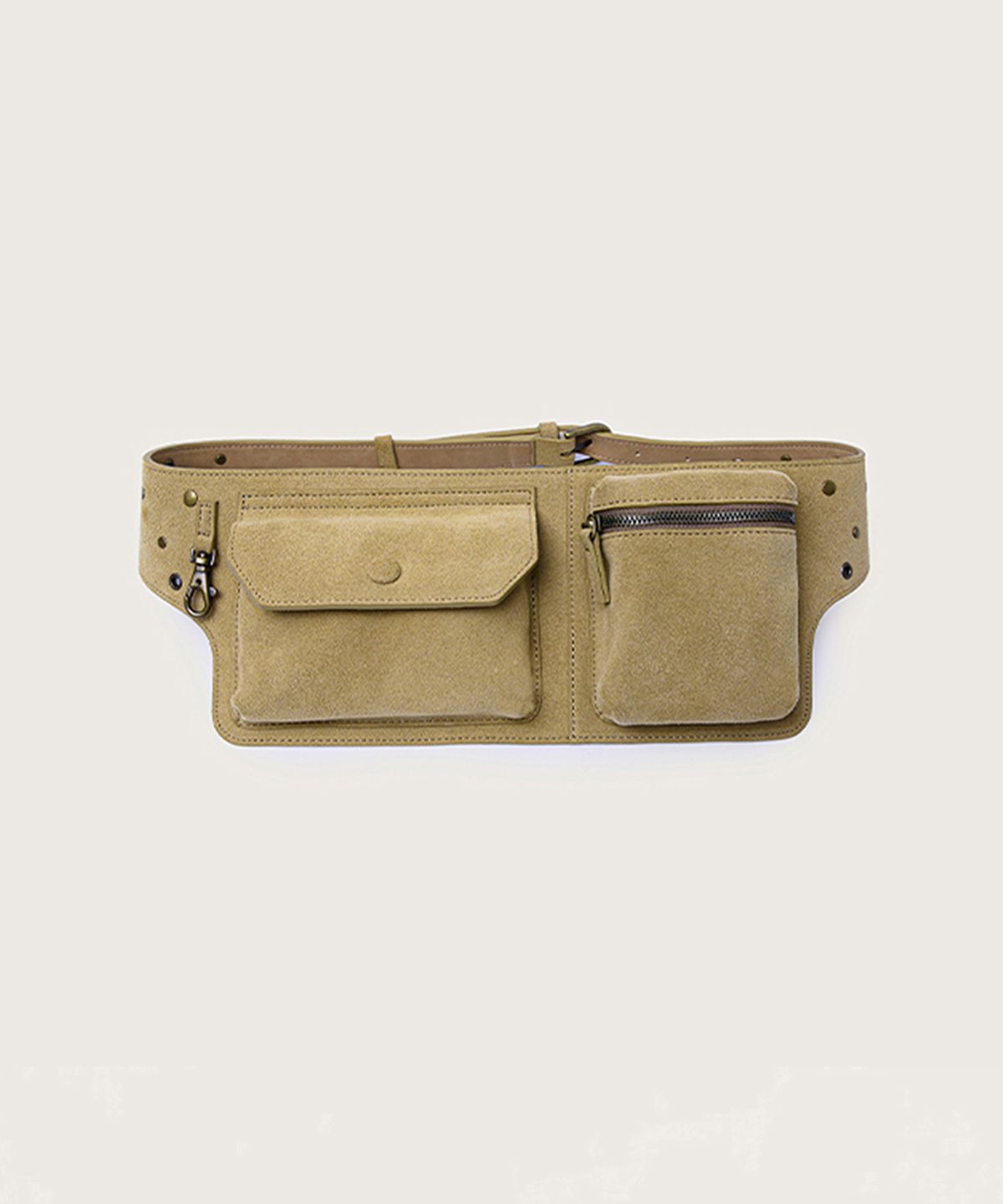 넛넛(NUTNUT) Suede Studded Pocket Belt Bag - BEIGE