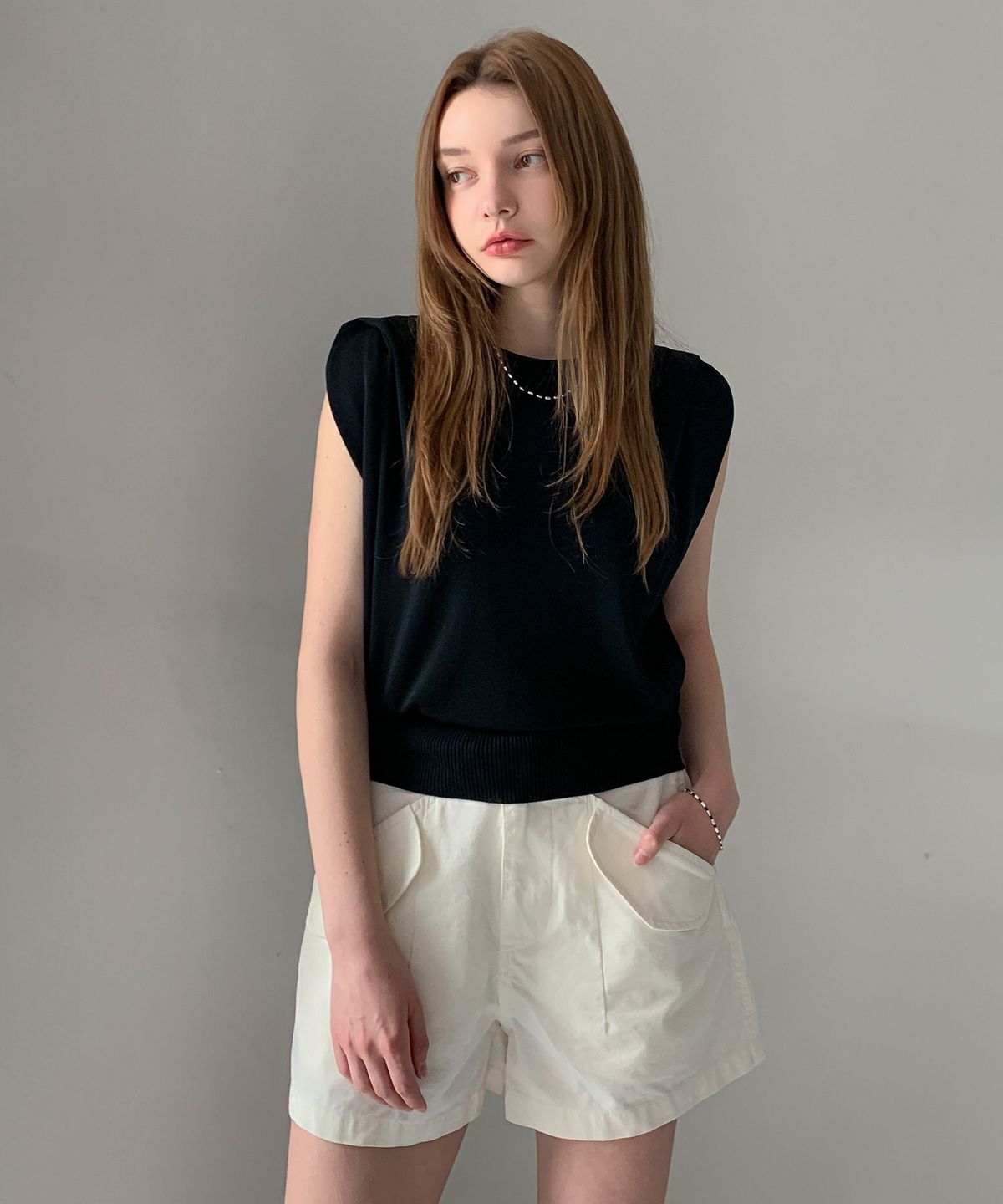 바스카라(VASCARA) Round Shirring Cap Sleeve Knit (4colors)