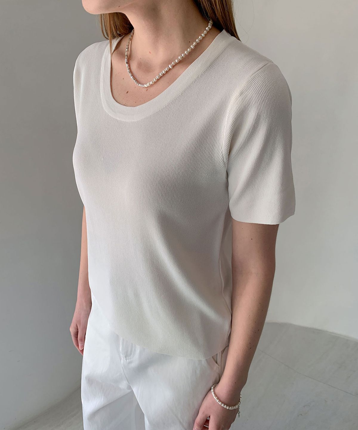 바스카라(VASCARA) Basic Round Ribbed  Short Sleeve Knit (3colors)