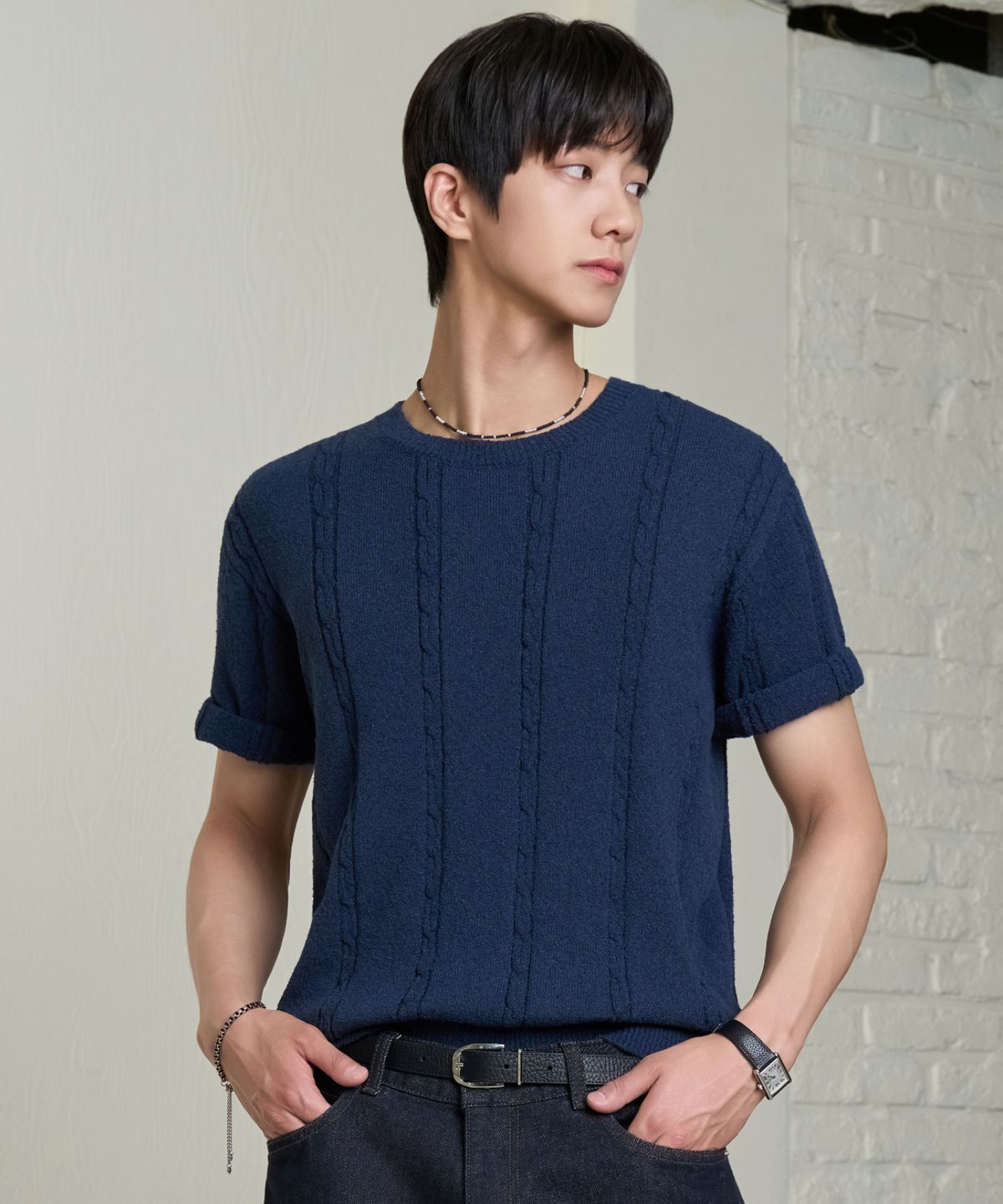효지(HYOJI) 26 SS 워셔블 케이블 라운드 크롭 니트 (6컬러)