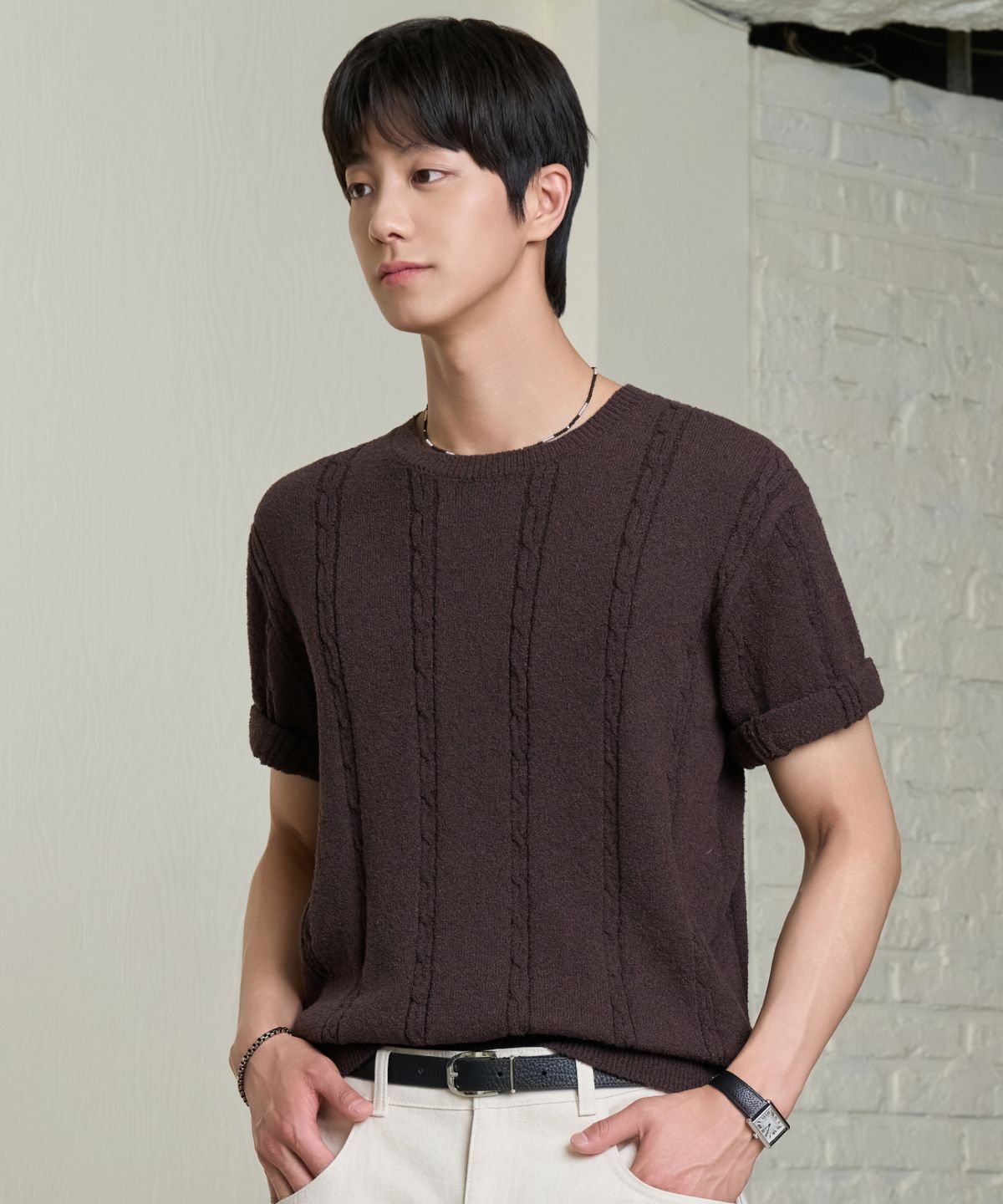 효지(HYOJI) 26 SS 워셔블 케이블 라운드 크롭 니트 (6컬러)