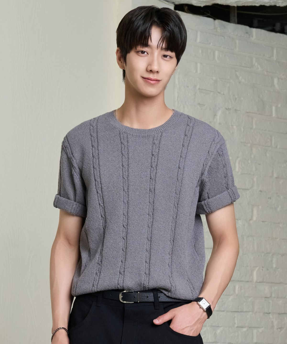 효지(HYOJI) 26 SS 워셔블 케이블 라운드 크롭 니트 (6컬러)