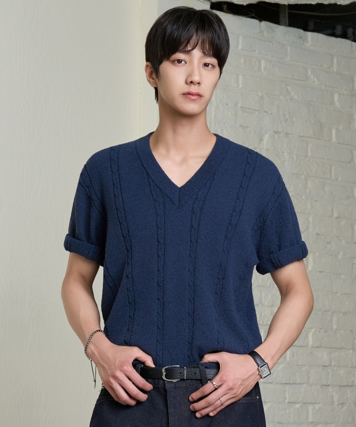 효지(HYOJI) 26 SS 워셔블 케이블 브이넥 크롭 니트 (6컬러)