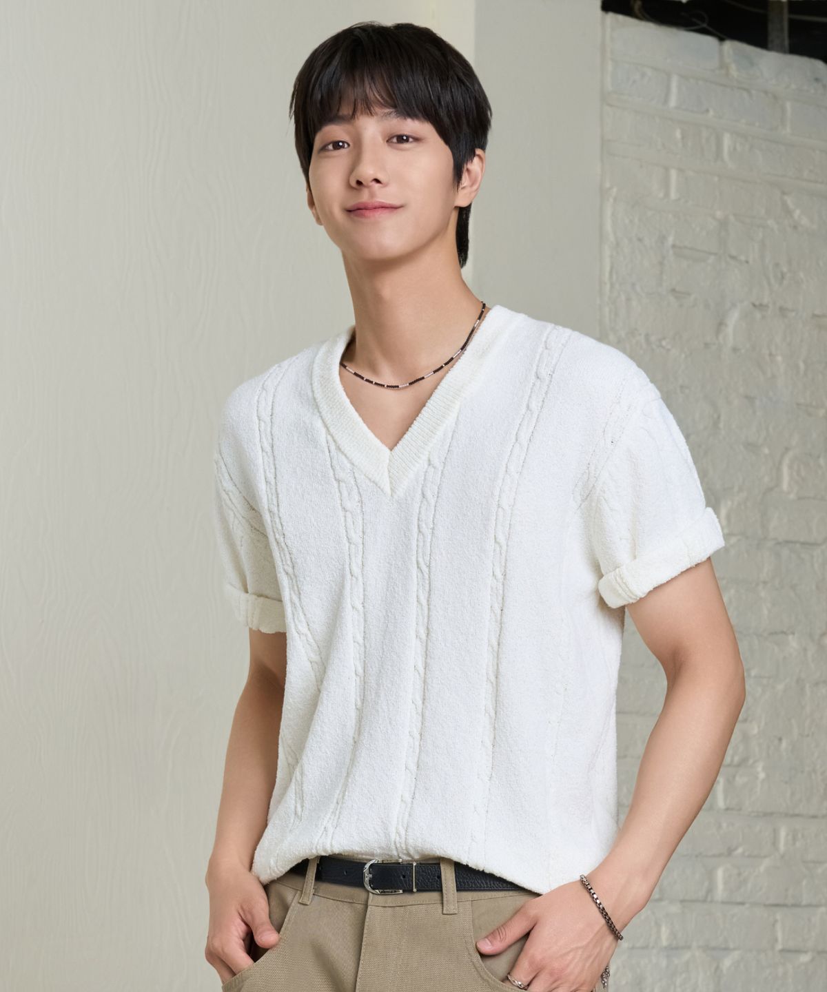 효지(HYOJI) 26 SS 워셔블 케이블 브이넥 크롭 니트 (6컬러)