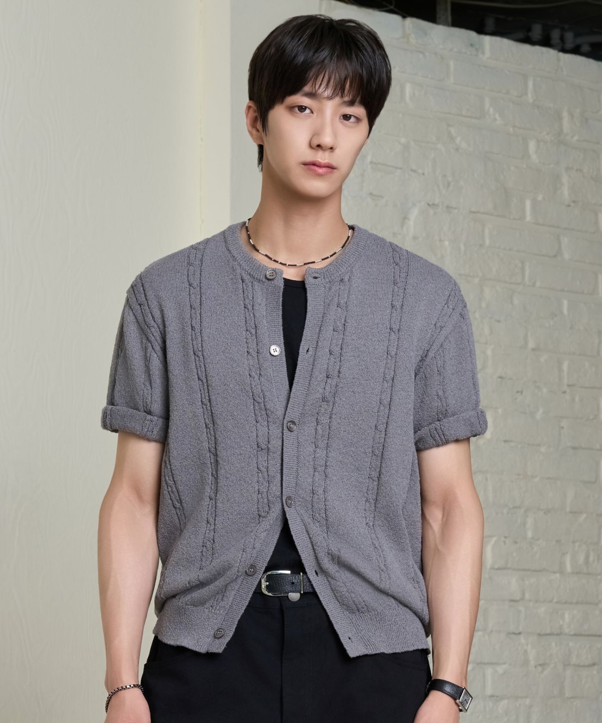 효지(HYOJI) 26 SS 워셔블 케이블 라운드 크롭 니트 가디건 (6컬러)