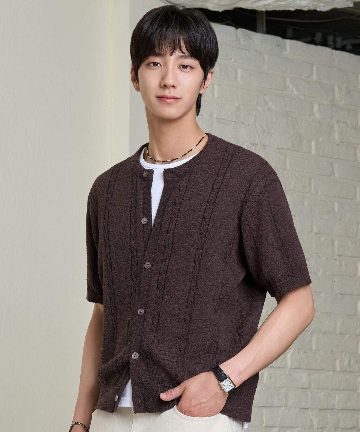효지(HYOJI) 26 SS 워셔블 케이블 라운드 크롭 니트 가디건 (6컬러)