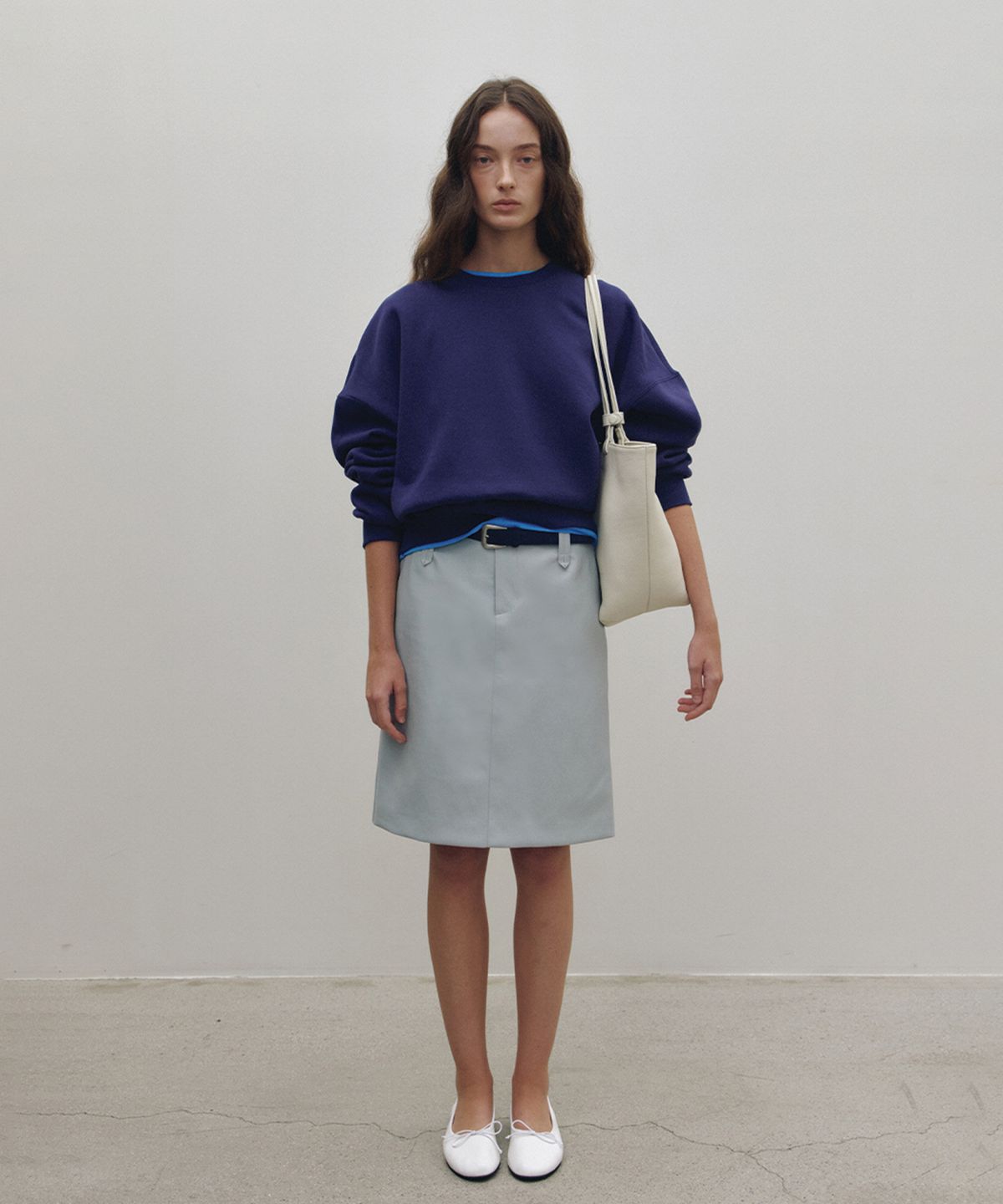 넛넛(NUTNUT) Rounded Square Leather Belt - NAVY