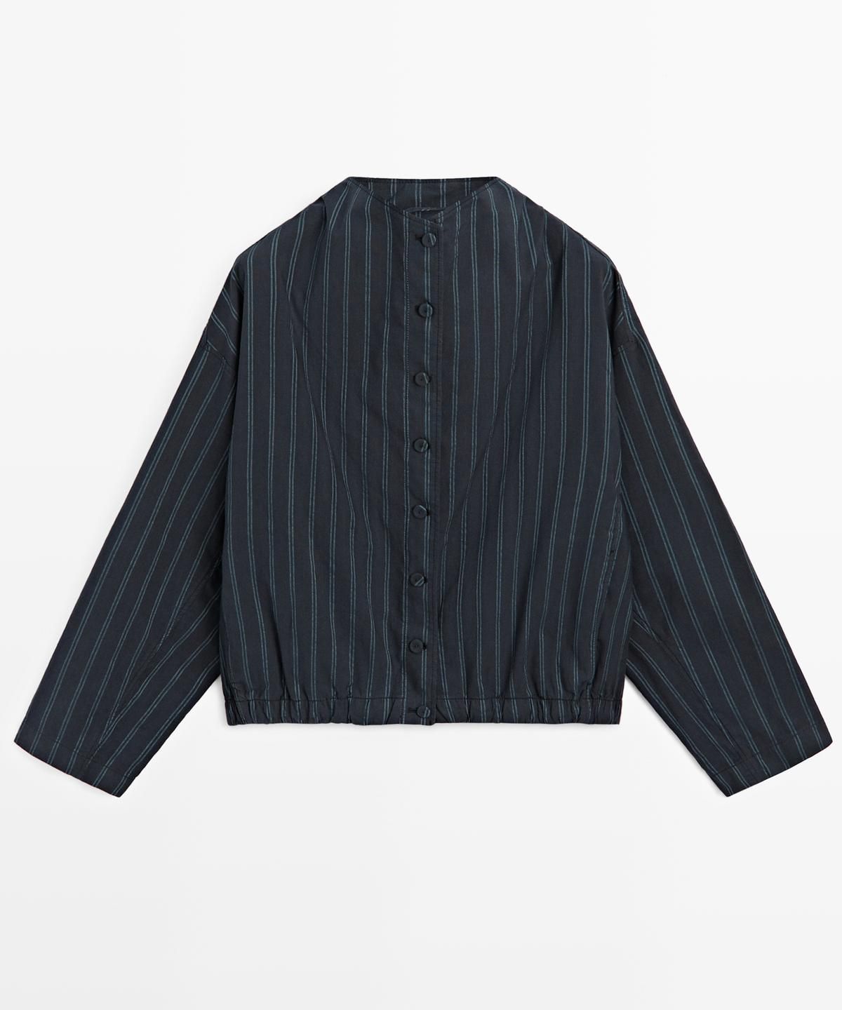 마시모두띠(MASSIMO DUTTI) 스트라이프 하이넥 봄버 자켓