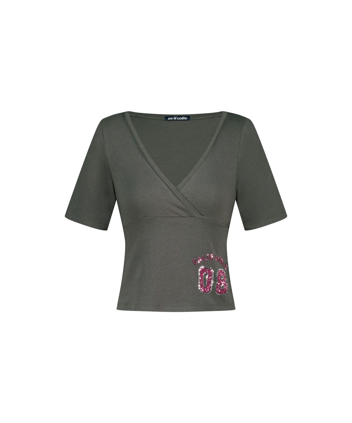 에즈이프 캘리(ASIF CALIE) DEEP V SEQUIN WRAP T-SHIRTS CHARCOAL