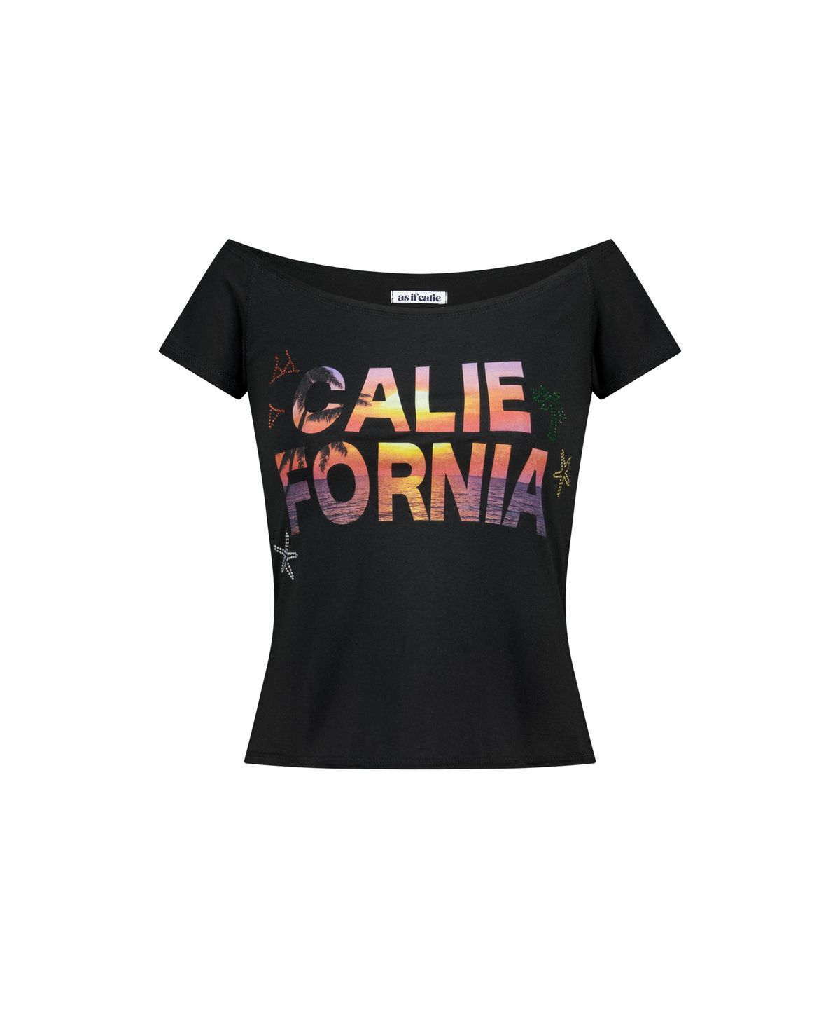 에즈이프 캘리(ASIF CALIE) SUNSET RAW EDGE OFF SHOULDER T-SHIRT BLACK