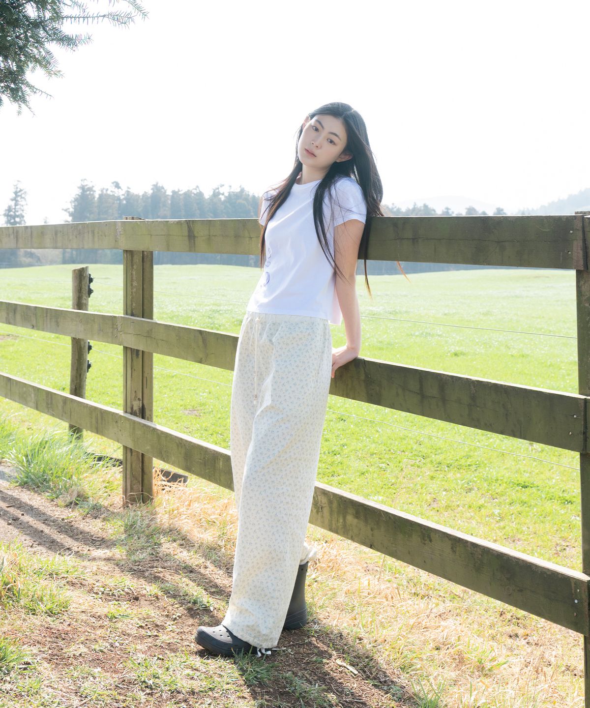 오헤시오(OHESHIO) FLORAL WIDE BANDING PANTS, WHITE