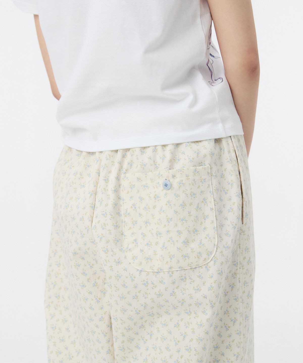 오헤시오(OHESHIO) FLORAL WIDE BANDING PANTS, WHITE