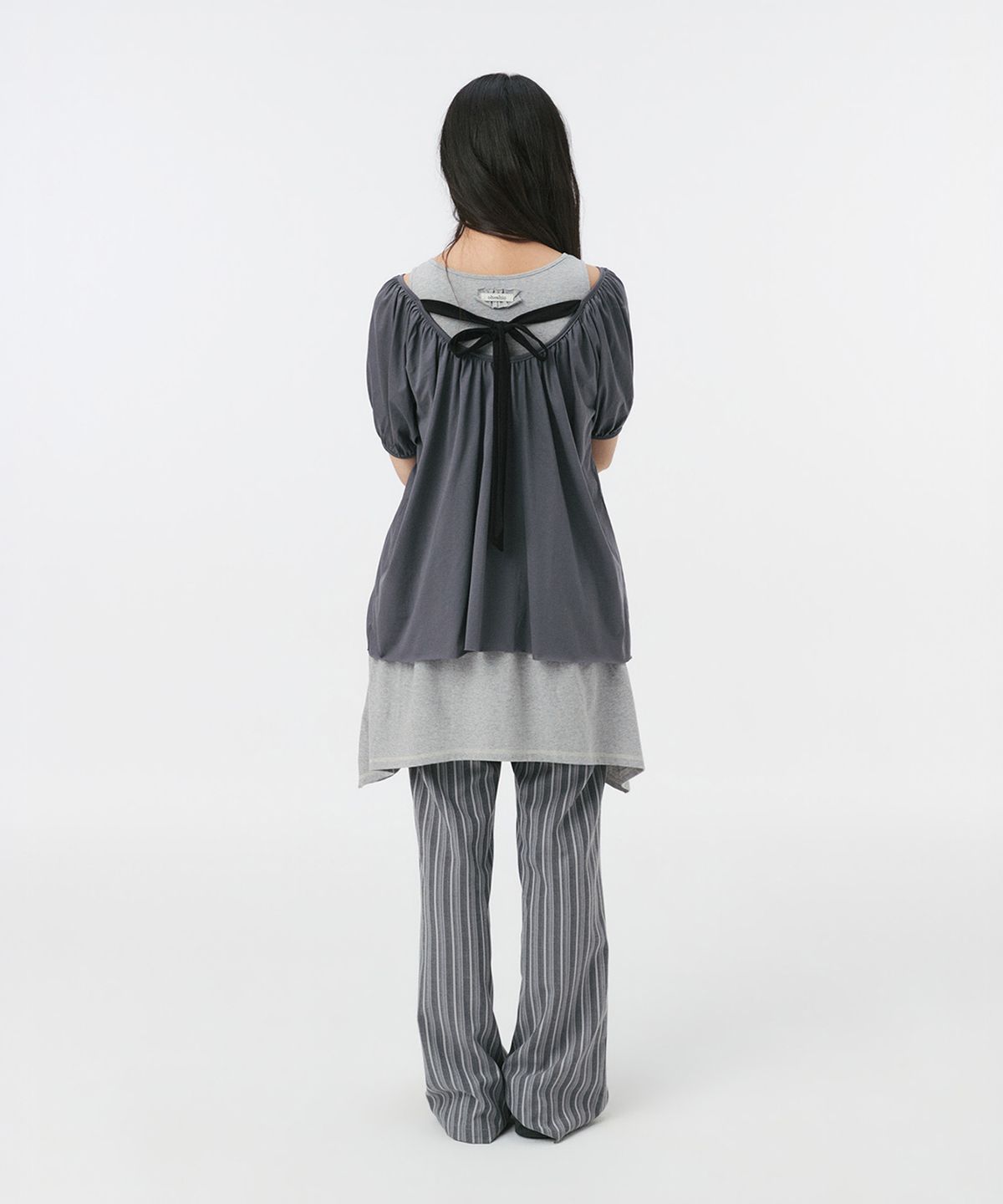 오헤시오(OHESHIO) STRIPE BOOTSCUT BANDING PANTS, GRAY