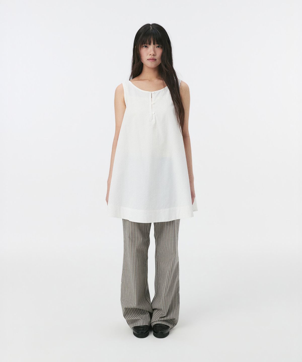 오헤시오(OHESHIO) STRIPE BOOTSCUT BANDING PANTS, BROWN