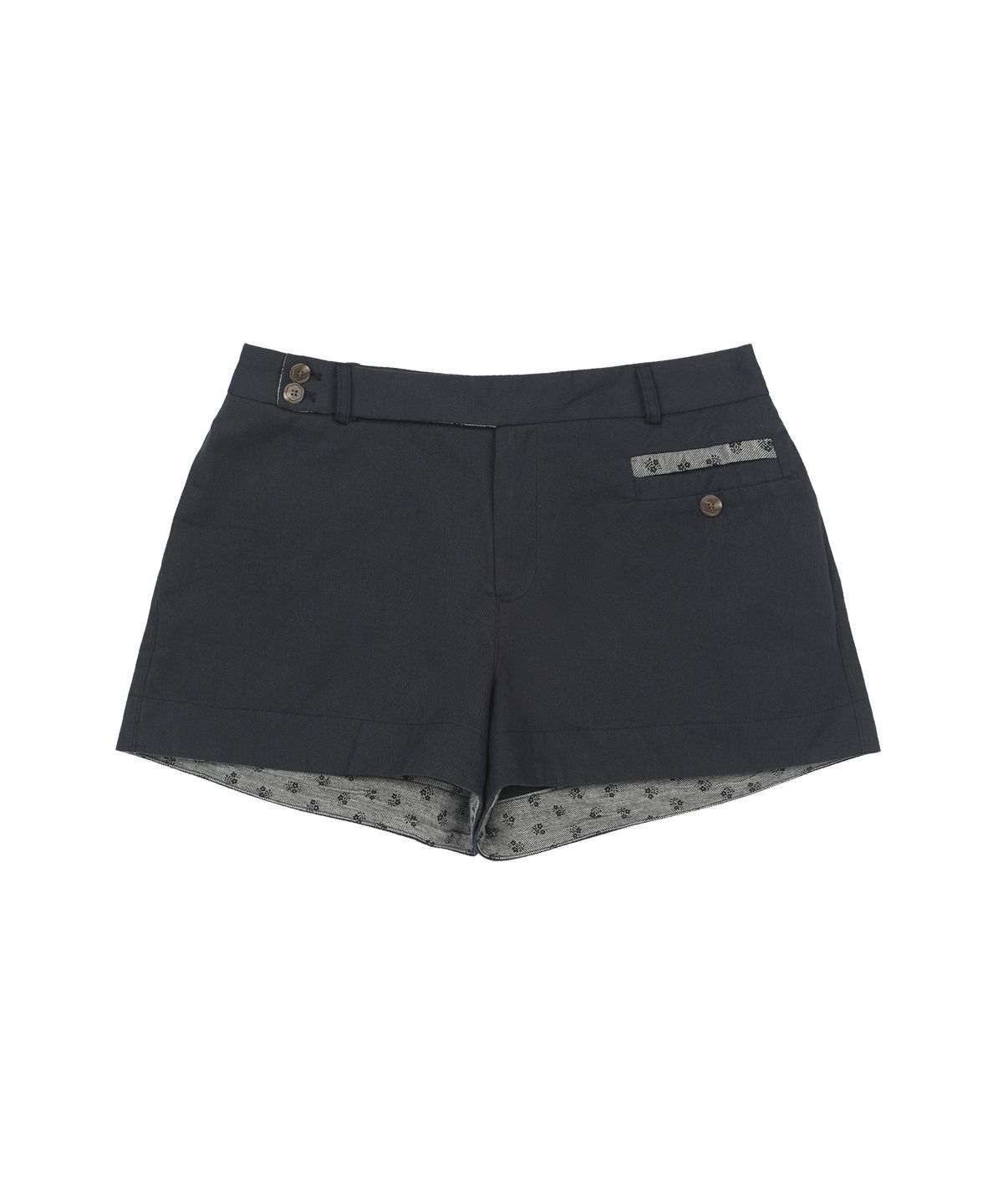 오헤시오(OHESHIO) FLORAL DETAIL COTTON SHORTS, DEEP NAVY