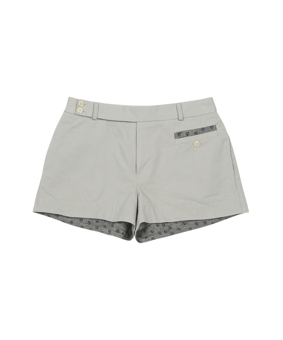 오헤시오(OHESHIO) FLORAL DETAIL COTTON SHORTS, KHAKI GRAY