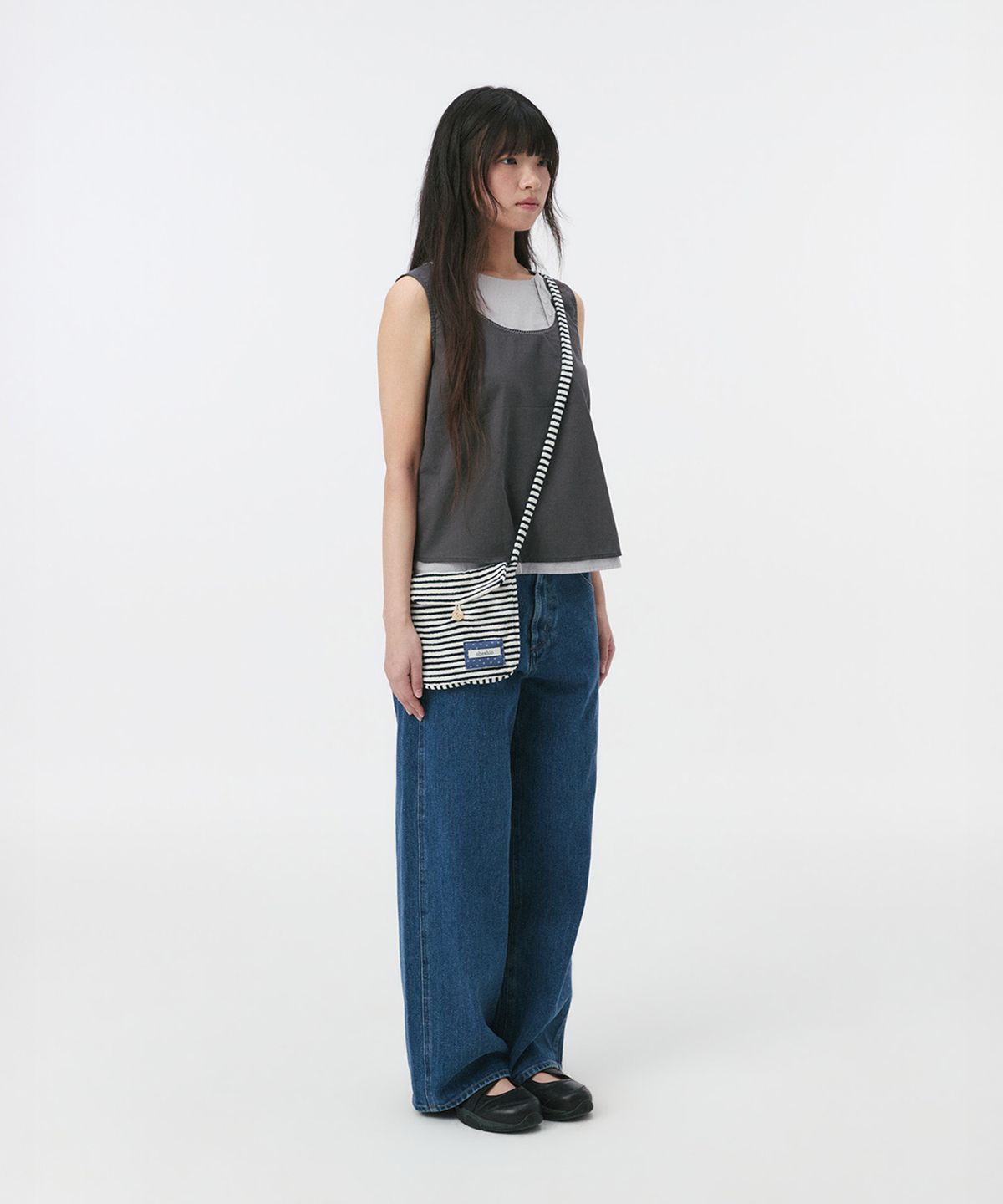 오헤시오(OHESHIO) BUTTON LAYERED SLEEVELESS BLOUSE, CHARCOAL