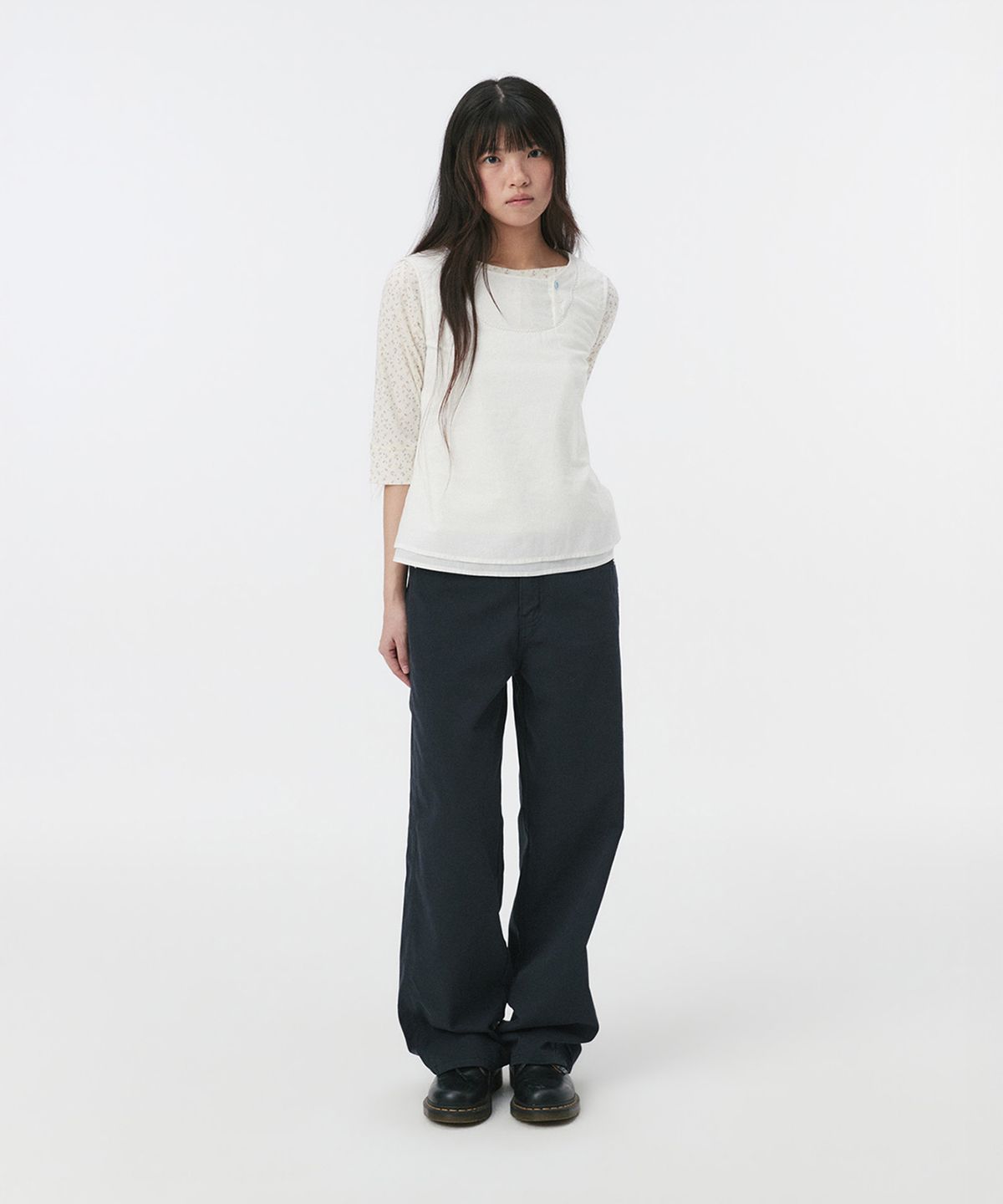 오헤시오(OHESHIO) BUTTON LAYERED SLEEVELESS BLOUSE, WHITE