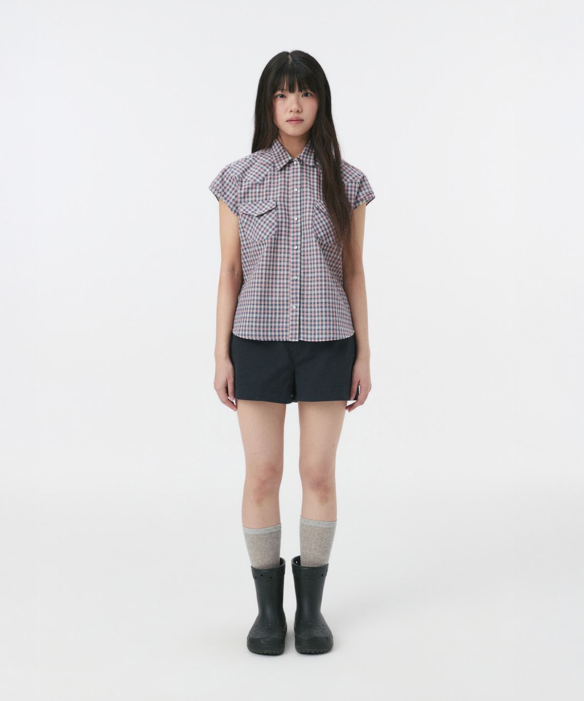 오헤시오(OHESHIO) LAYERED WESTERN CHECK SHIRT, NAVY
