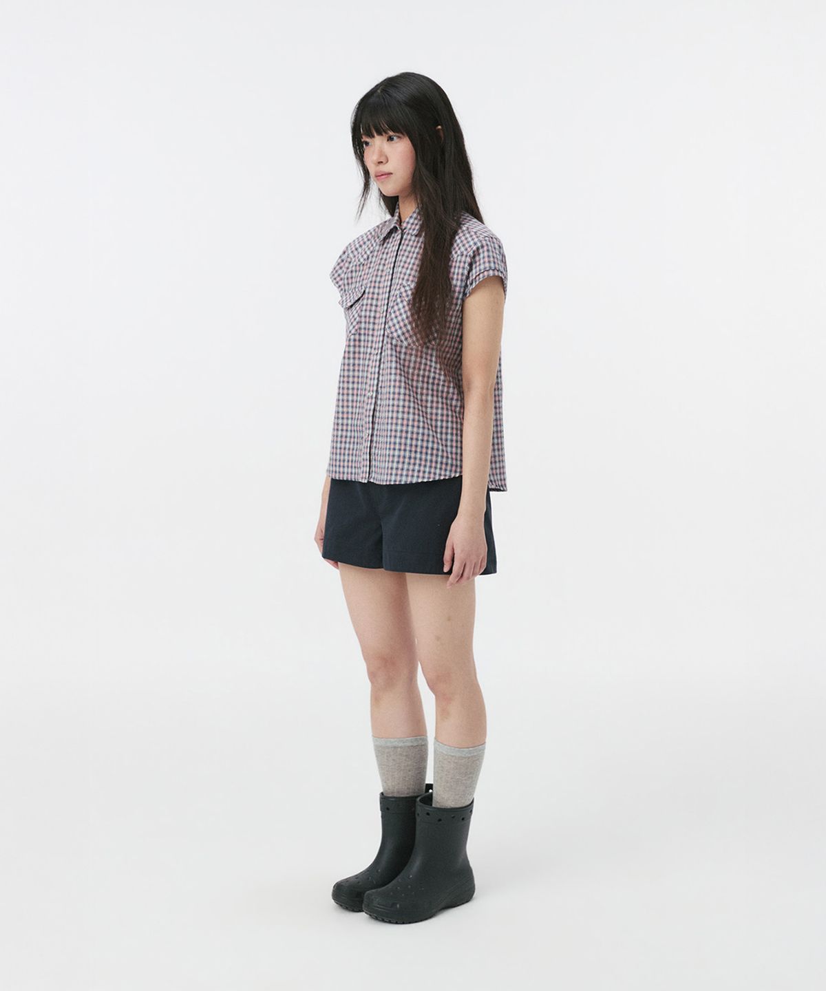 오헤시오(OHESHIO) LAYERED WESTERN CHECK SHIRT, NAVY